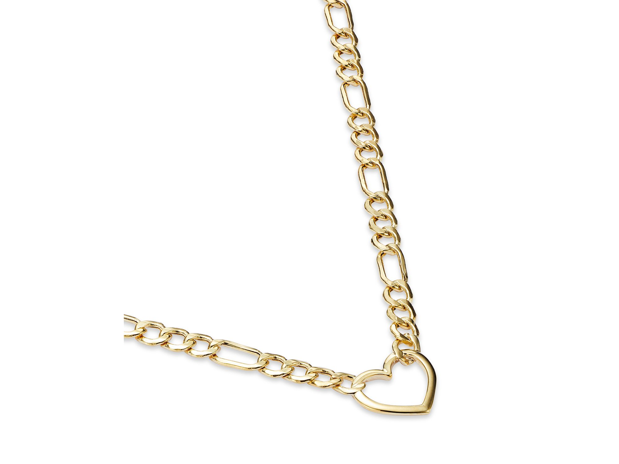 Open Heart Figaro Link Chain Necklace in 14K Yellow Gold, 18" — Image 3