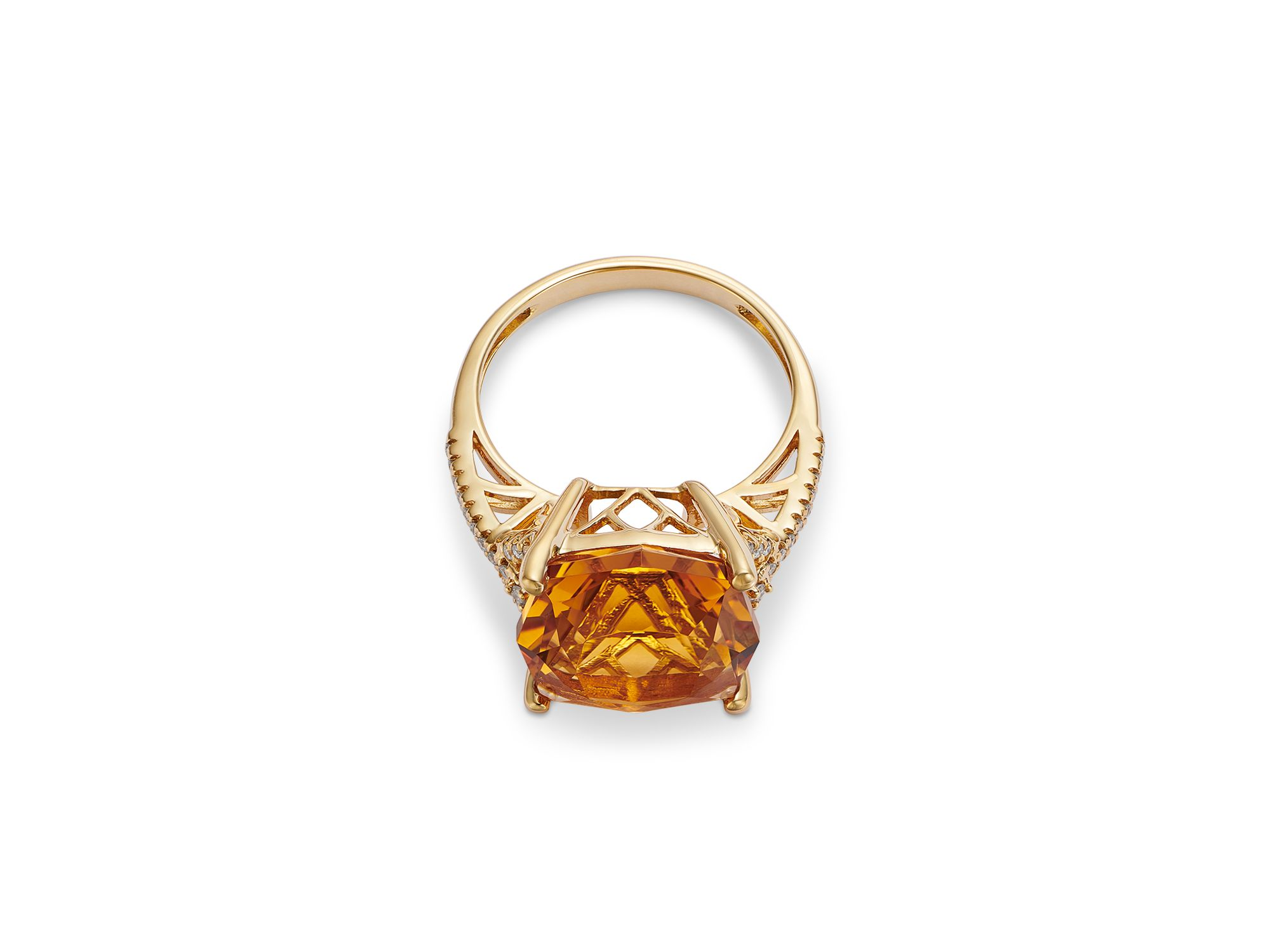 Cushion Cut Citrine & Diamond Ring in 14K Yellow Gold — Image 3
