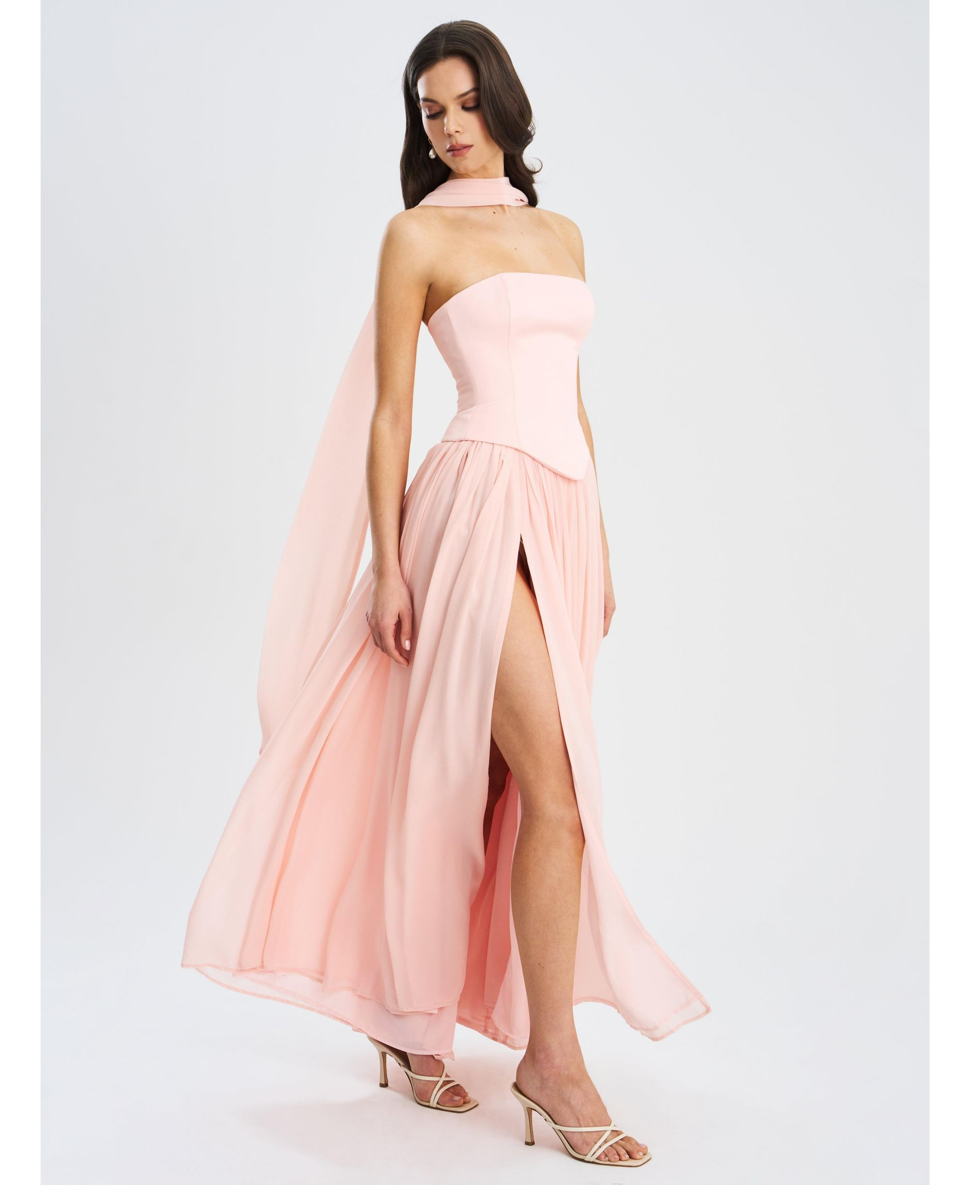 Qianna Peplum Top Chiffon Gown with Scarf — Image 5