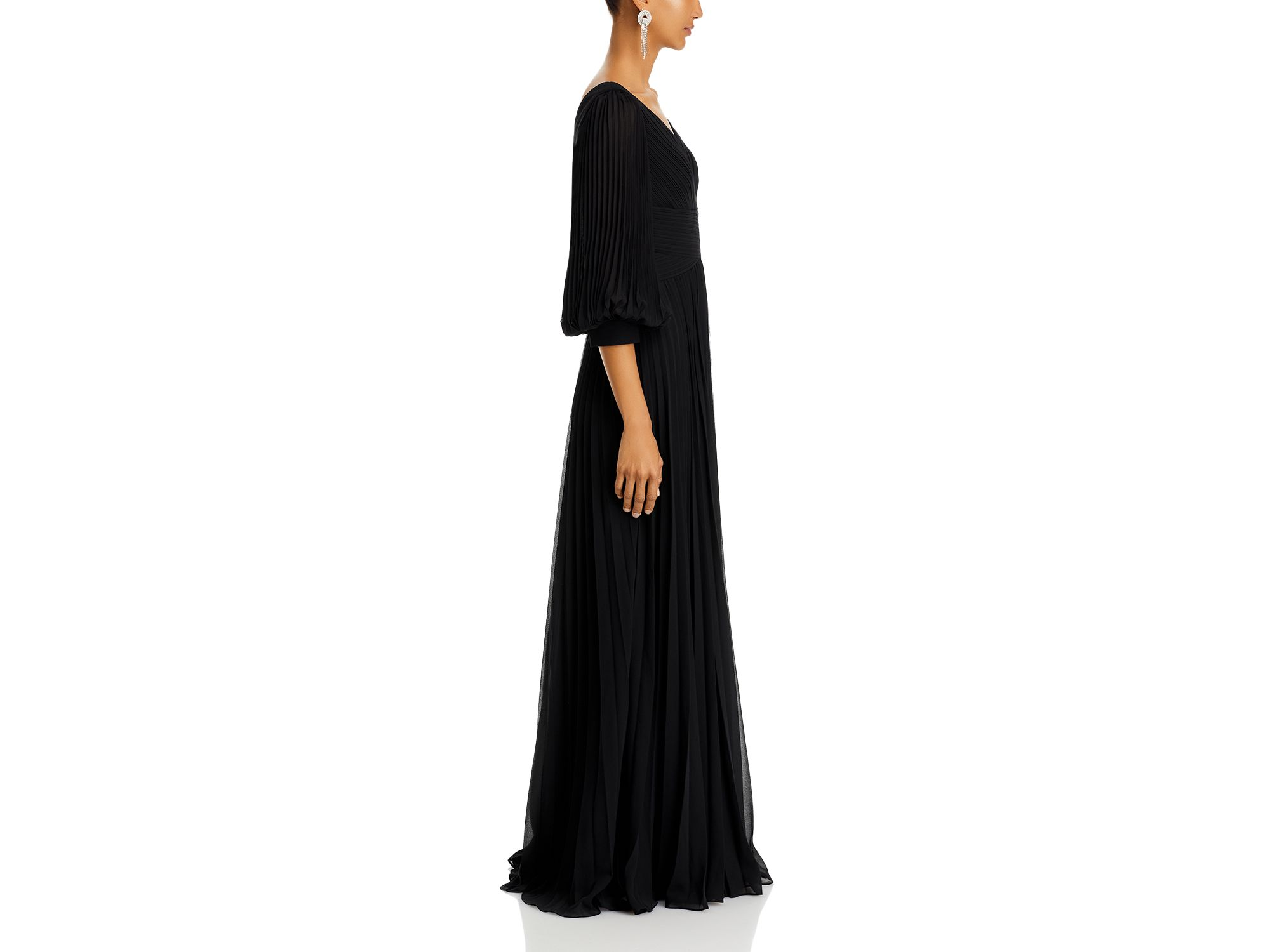 Chiffon Pleated V Neck Gown — Image 7