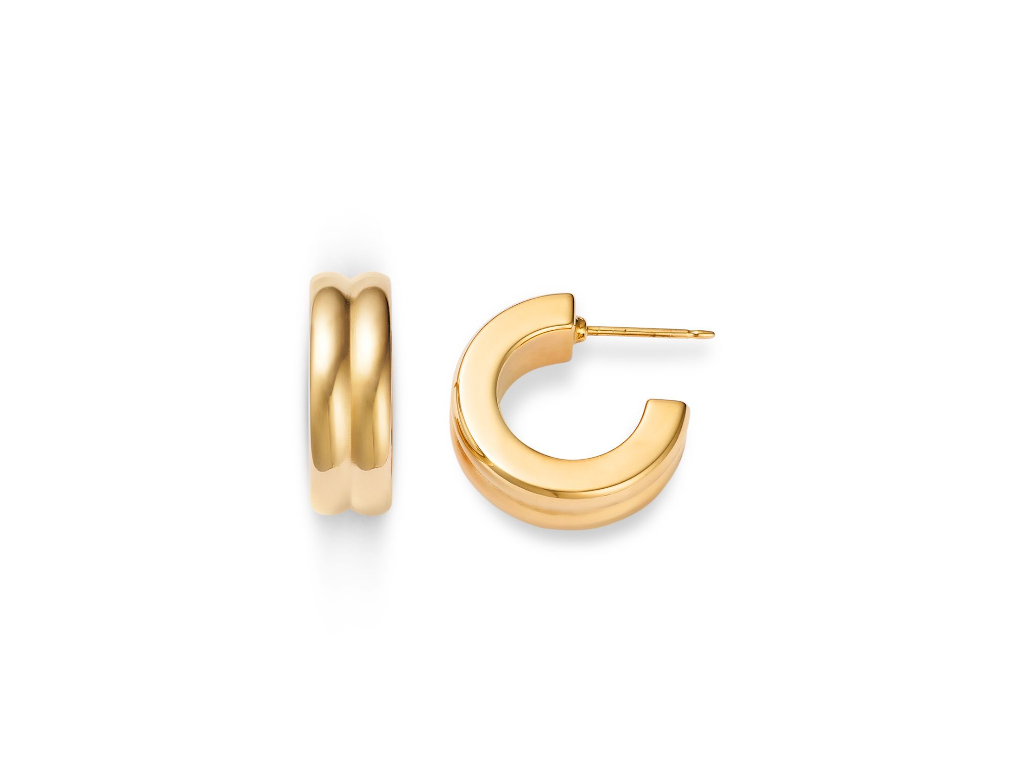 Polished Double Square Edge Huggie Hoop Earrings in 14K Yellow Gold — Image 4