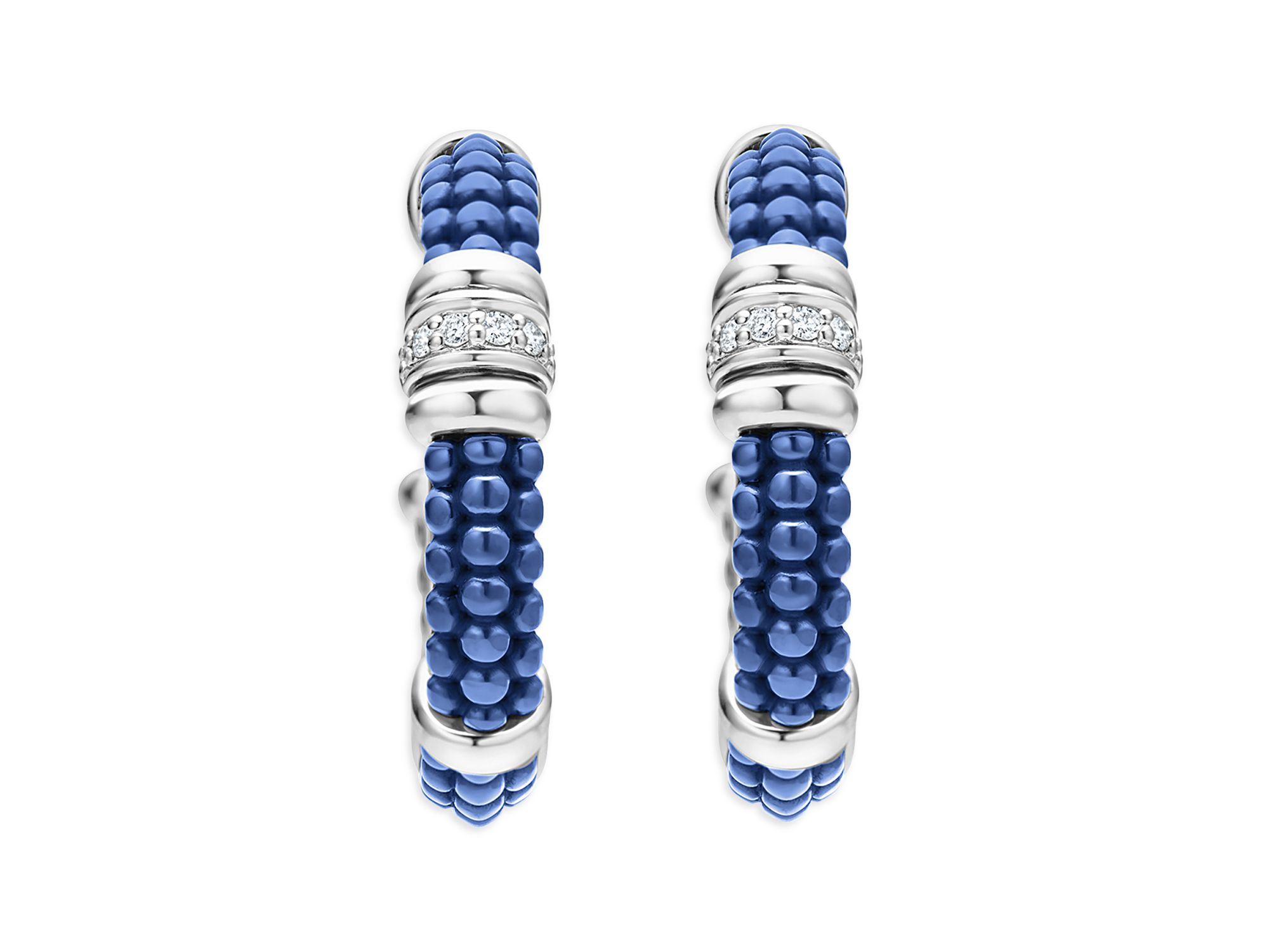Sterling Silver Ultramarine Bead & Diamond Hoop Earrings — Image 3