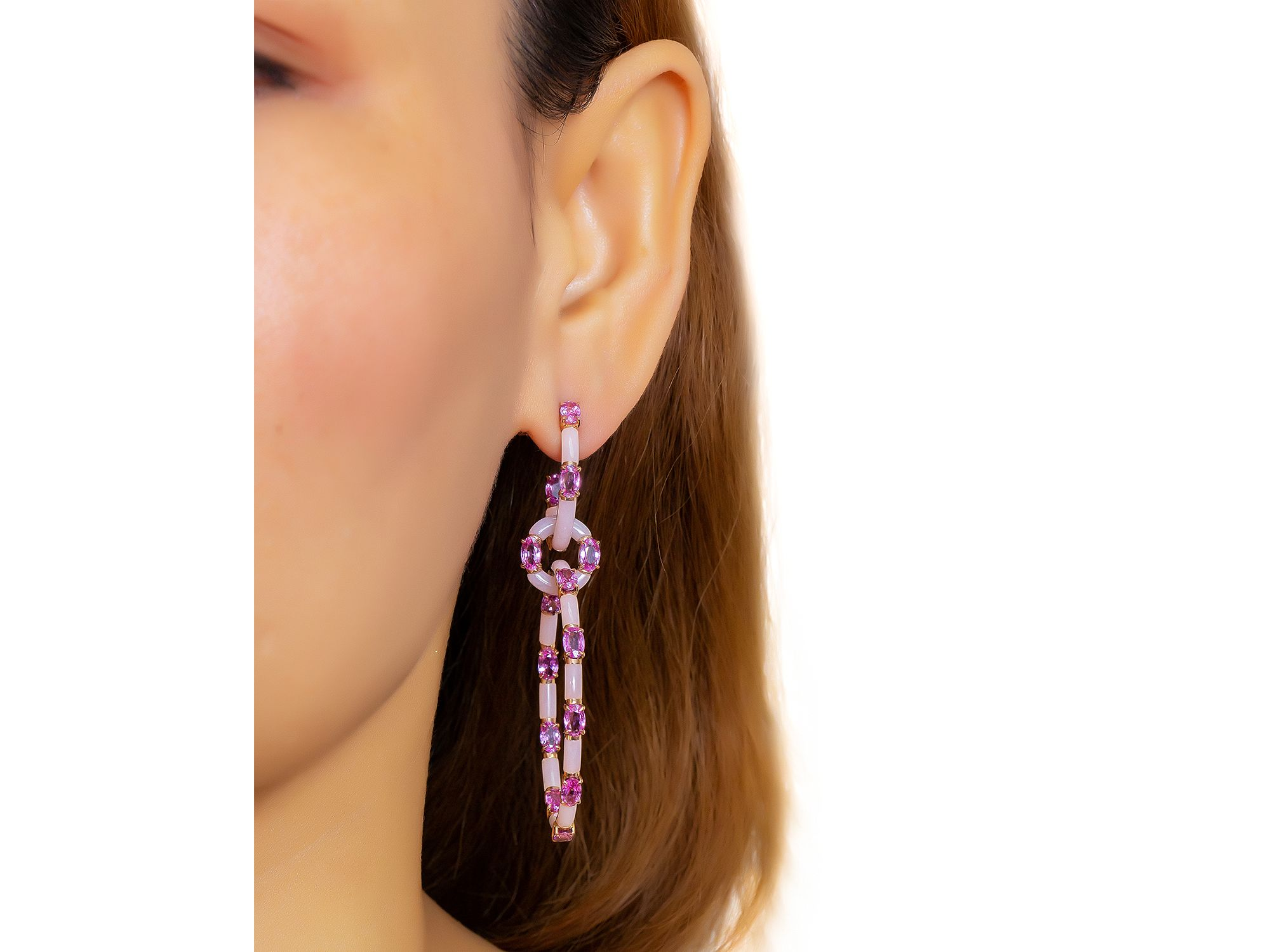 Dolce Pink Opal & Pink Sapphire Earrings in 18K Rose Gold — Image 3