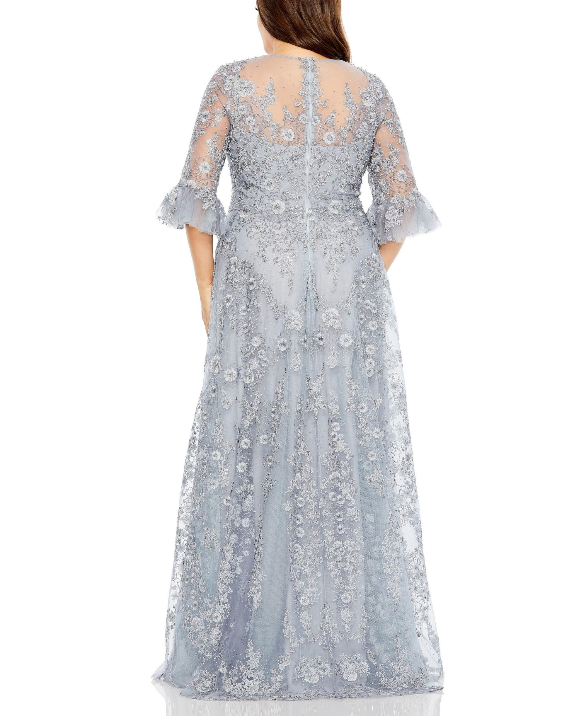 Plus High Neck Flutter Sleeve Embellished A-Line Gown — Image 3