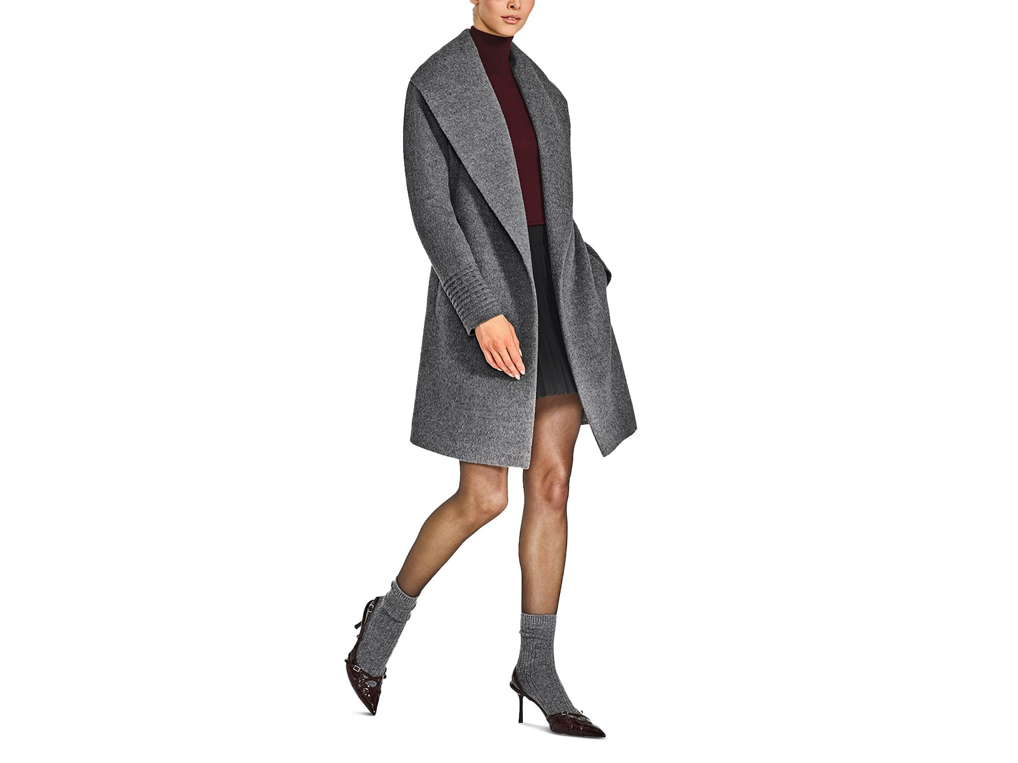Mid Length Shawl Collar Wrap Coat — Image 3