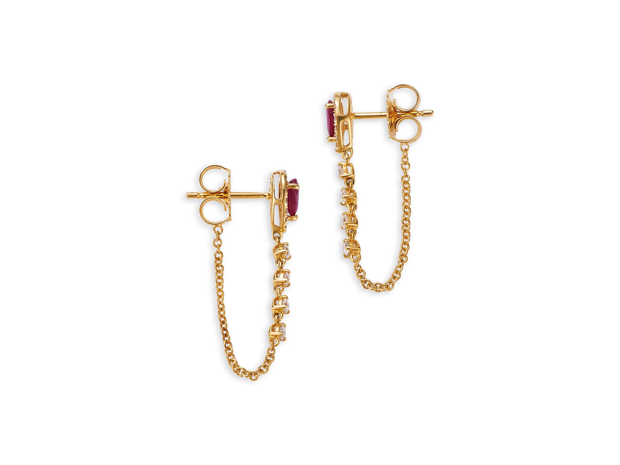 Ruby & Diamond Chain Hoop Earrings in 14K Yellow Gold — Image 3