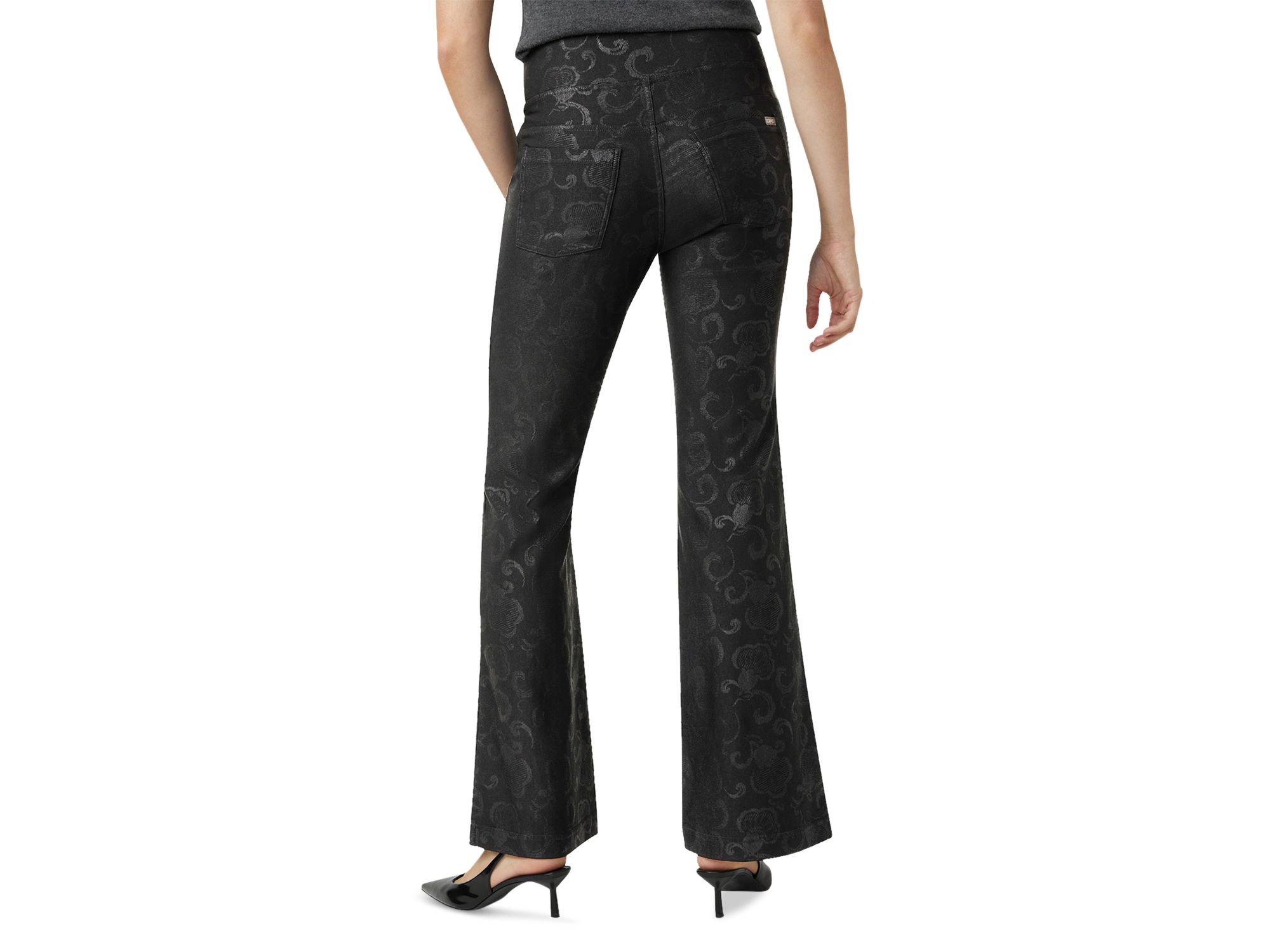 Etched Floral High Rise Baby Bootcut Jeans in Black — Image 4