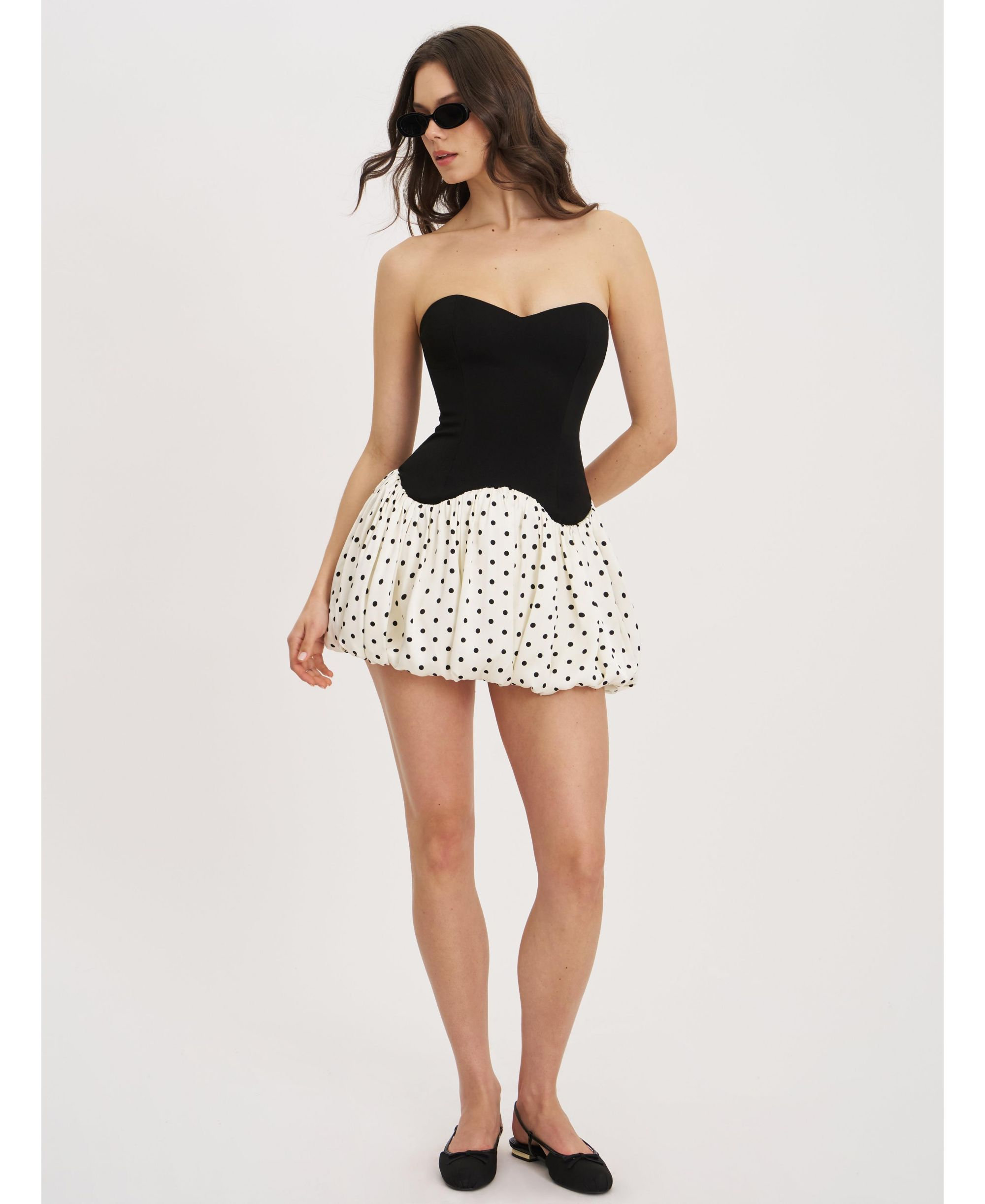 Dahliana Polka Dot Bubble Hem Corset Mini Dress — Image 4