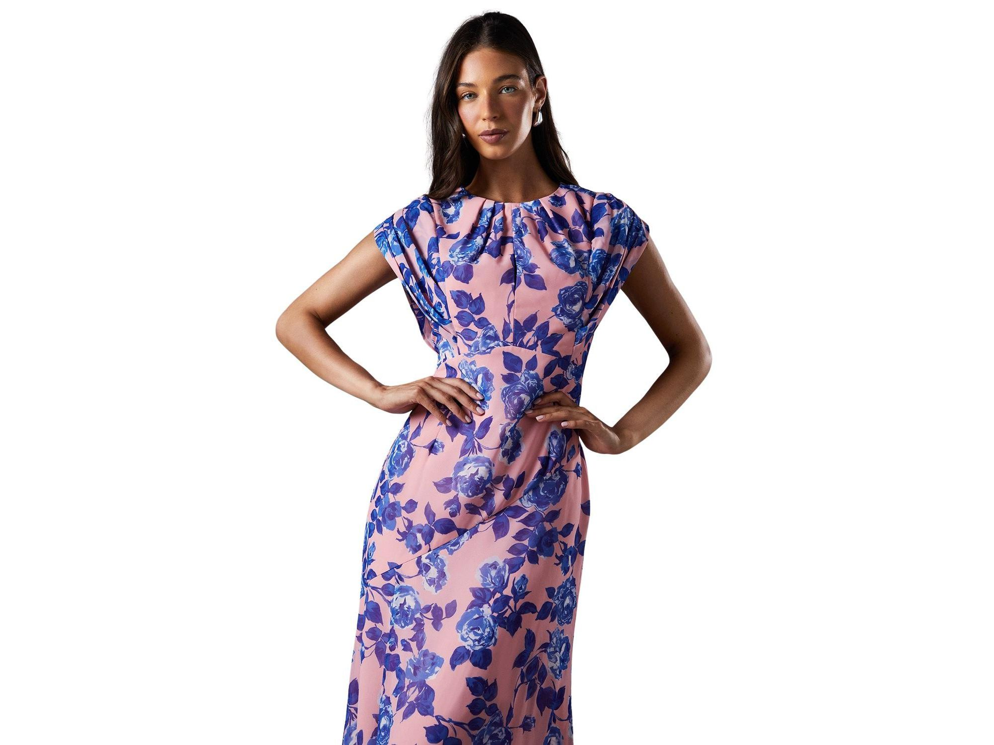 Cap Sleeve Floral Chiffon Midi Dress — Image 3