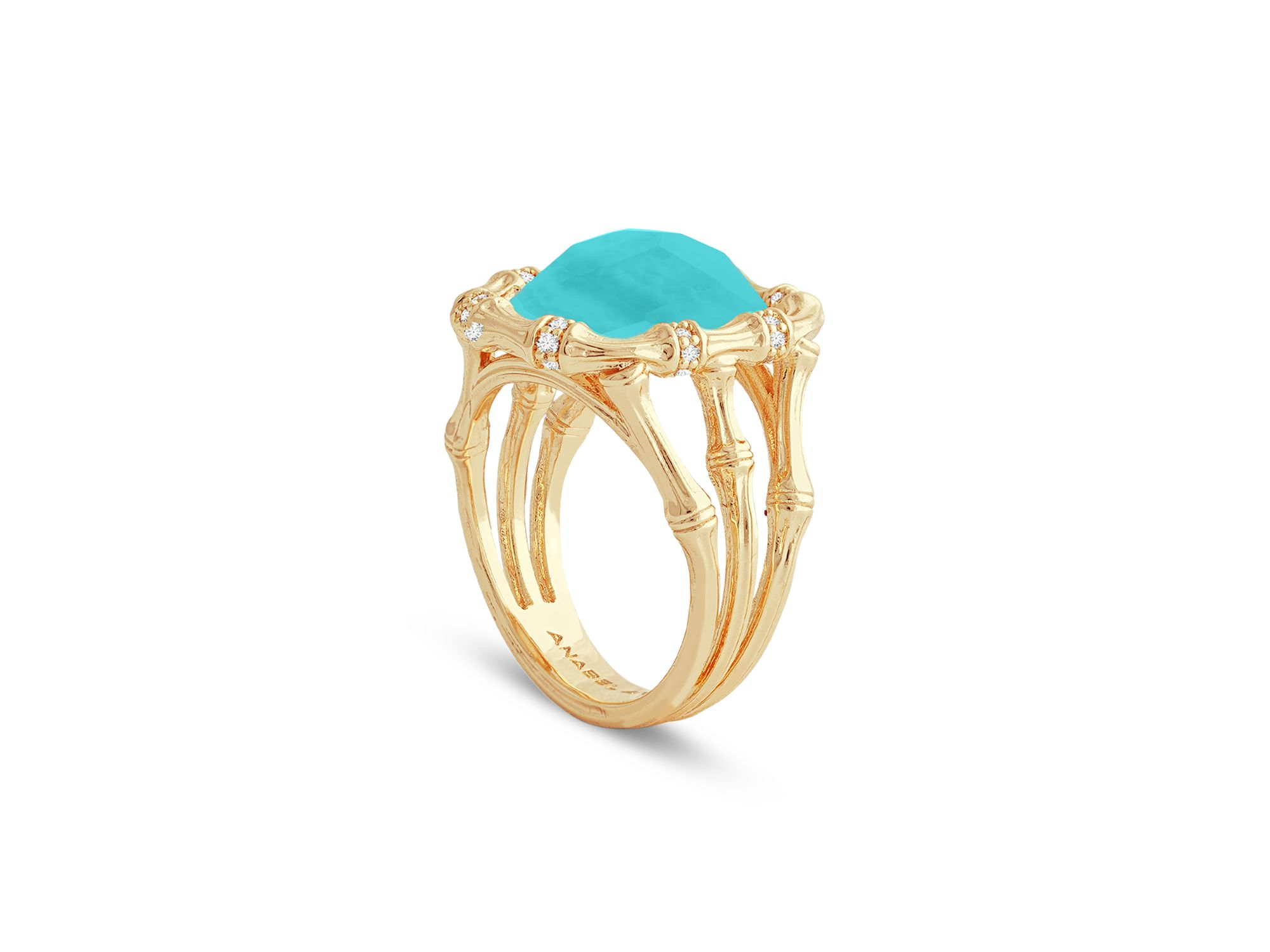 Pavé & Turquoise Bamboo Cocktail Ring — Image 3