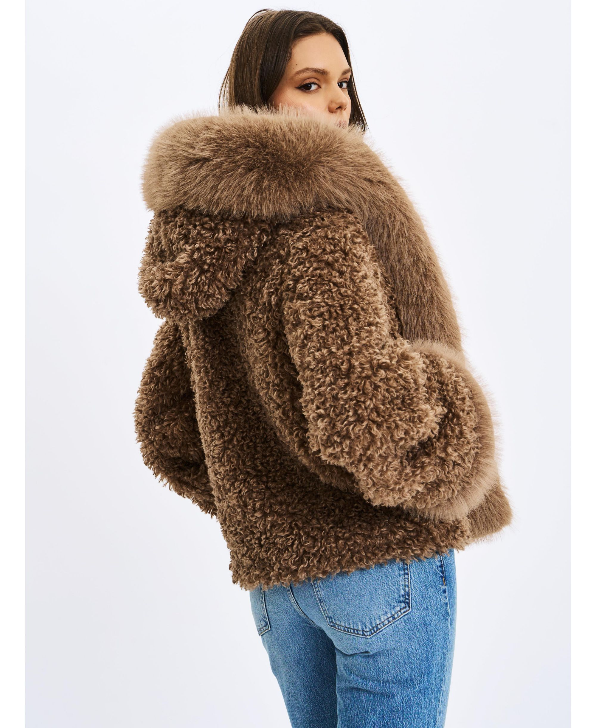 Kali Jumbo Faux Fur Trimmed Teddy Coat with Hood — Image 6