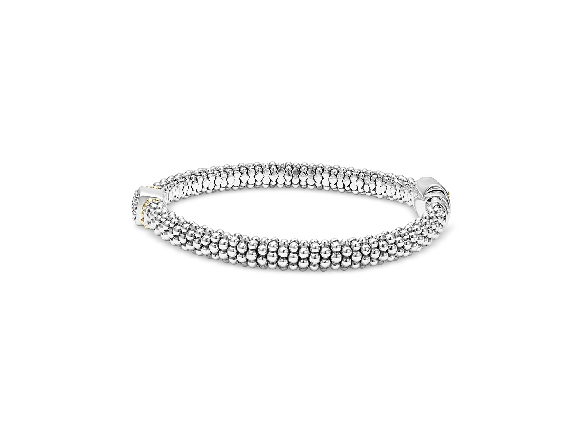 18K Yellow Gold & Sterling Rittenhouse Diamond Cluster Caviar Rope Bead Bracelet — Image 4