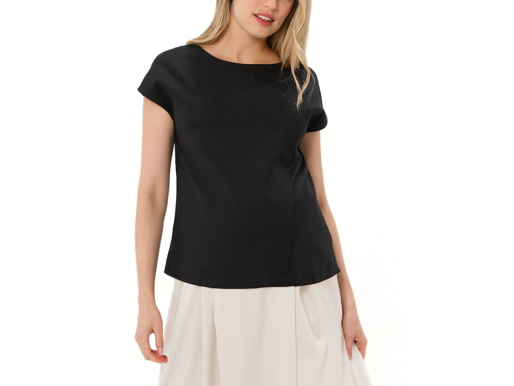 Women's Concealed Nursing Zip Satin Maternity Shell Top — Image 3