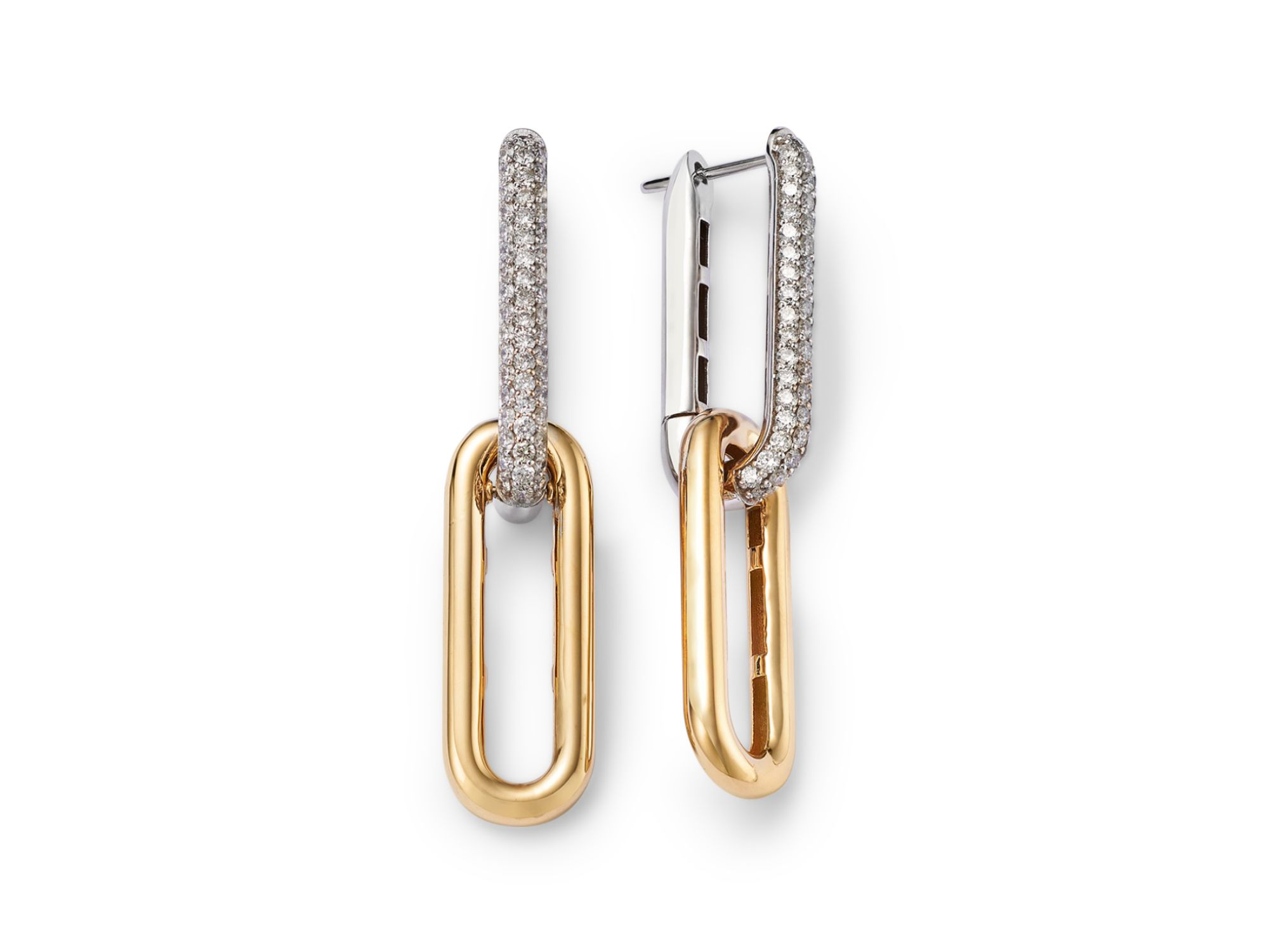 Diamond Link Drop Earrings in 14K Yellow & White Gold, 1.0 tcw — Image 3