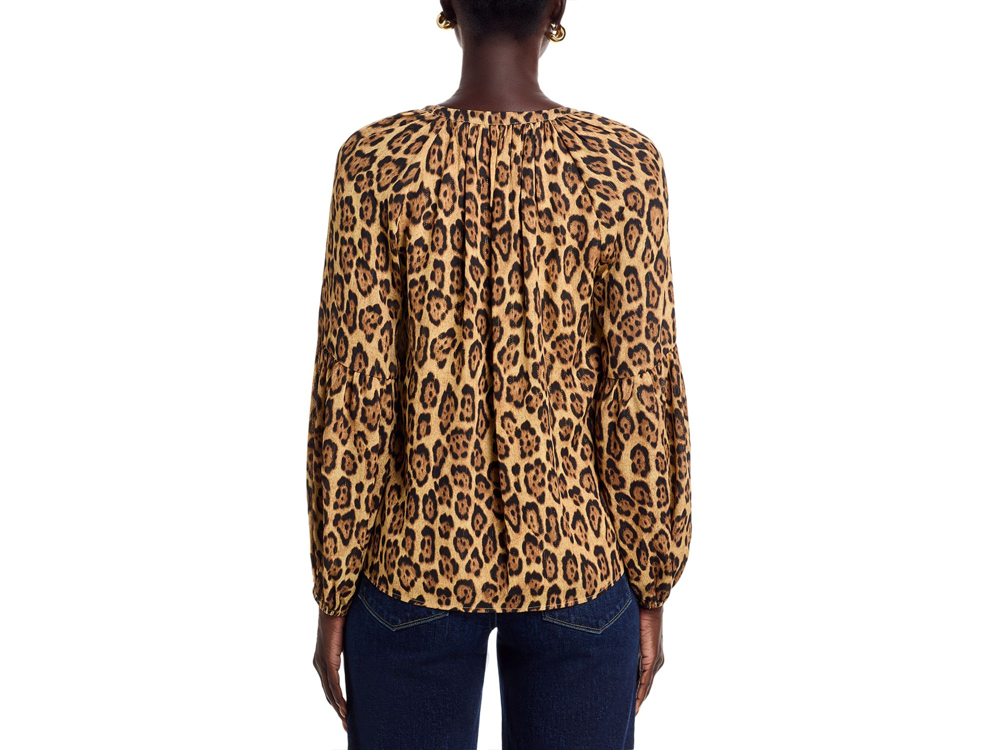 Split V Neck Leopard Print Button Down Blouse — Image 3