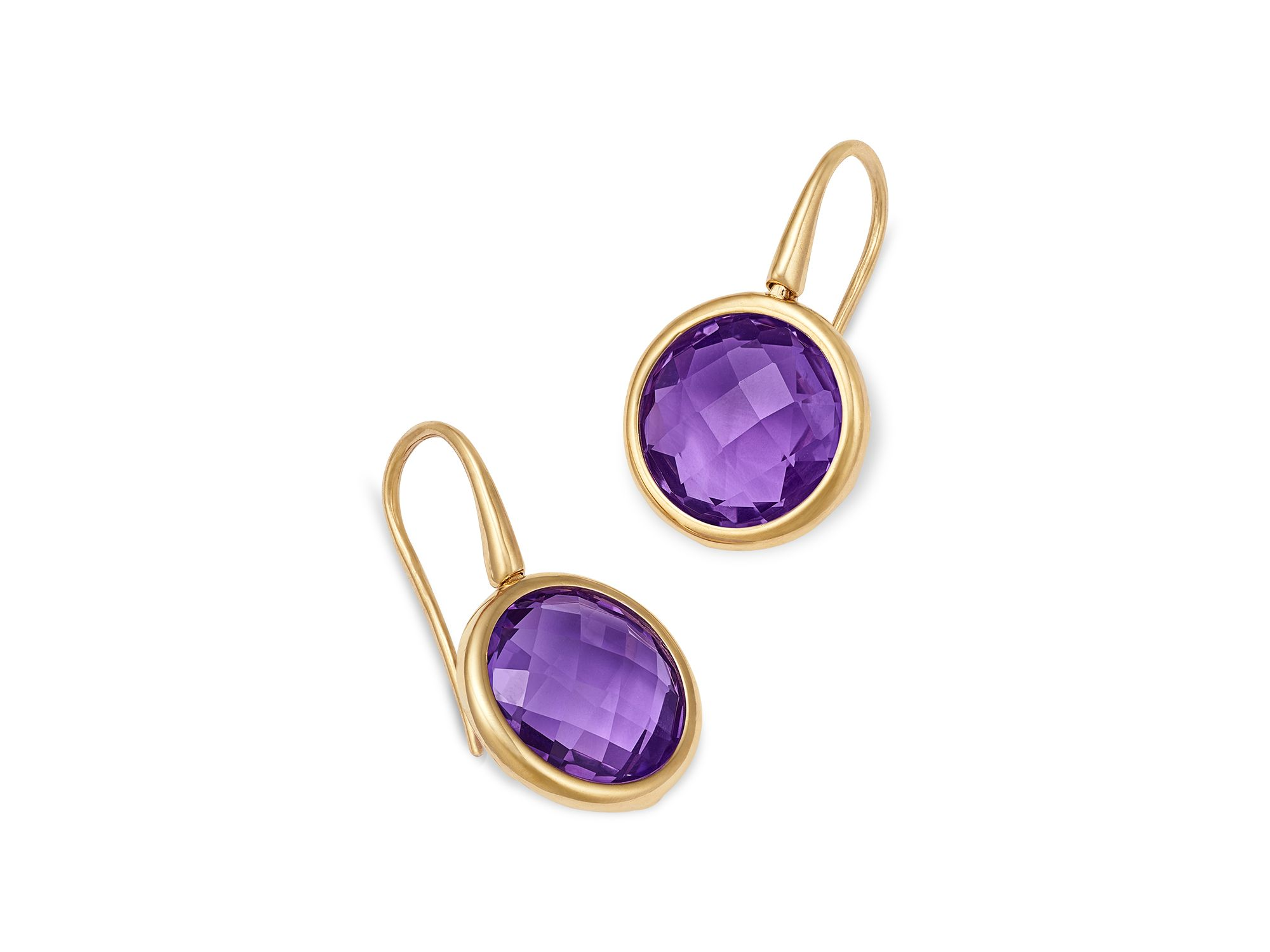 Amethyst Bezel Drop Earrings in 14K Yellow Gold — Image 3