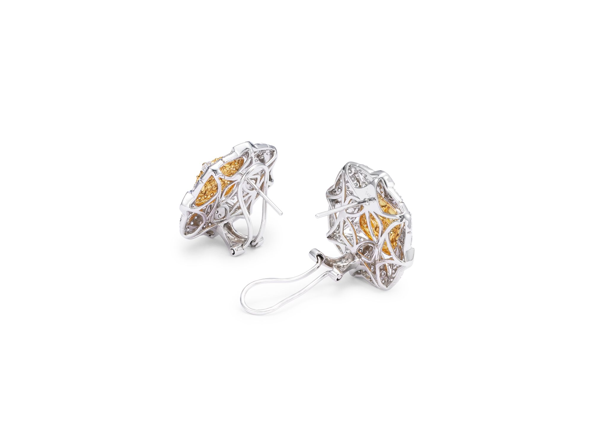 Yellow & White Diamond Vintage Look Halo Stud Earrings in 14K Yellow & White Gold, 3.90 tcw — Image 4