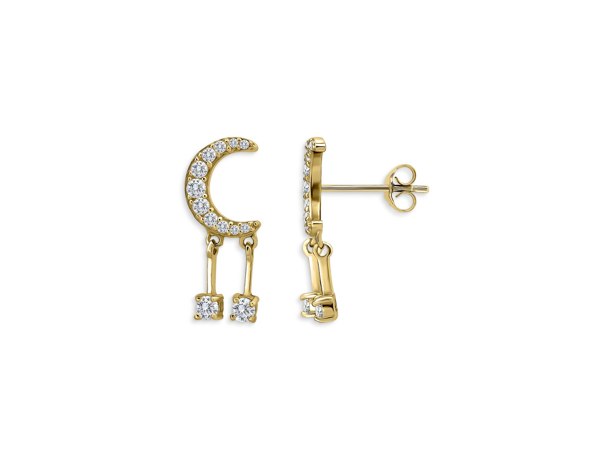 Pavé Cubic Zirconia Crescent Moon Drop Earrings - Exclusive — Image 3