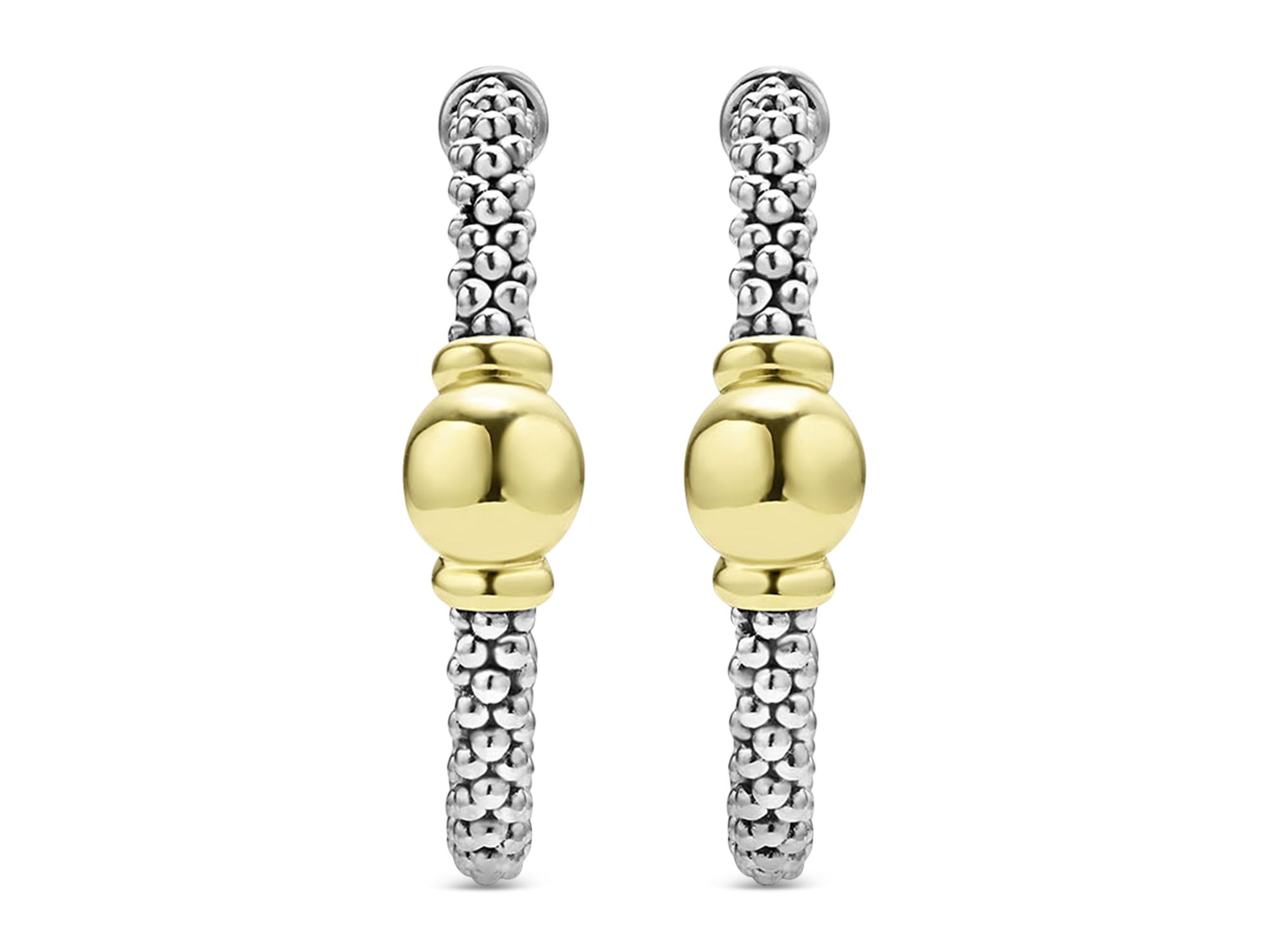 18K Yellow Gold & Sterling Silver Signature Caviar Station Hoop Earrings — Image 3