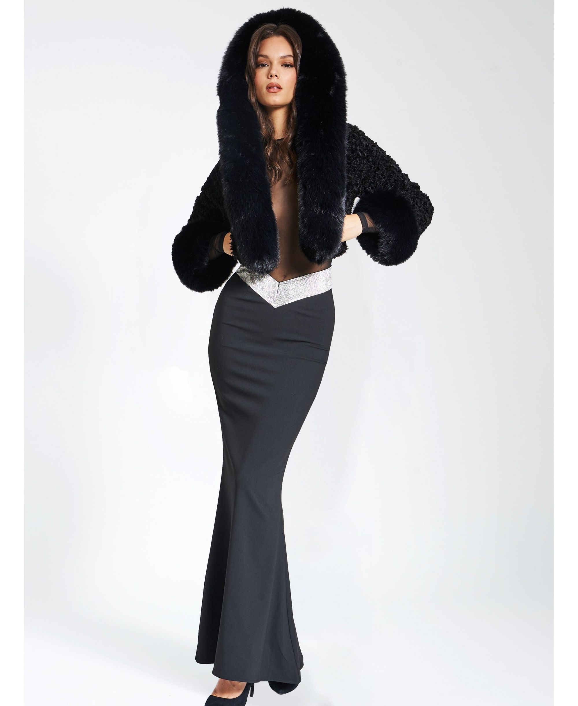 Kali Faux Fur Cropped Jacket with Hood — Image 9