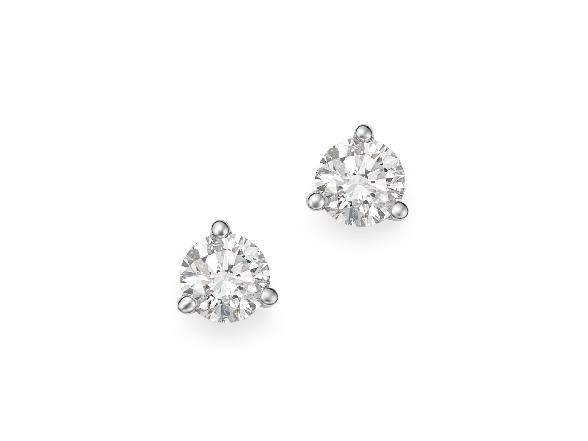 Diamond Stud Earrings 3-Prong Martini Set Stud Earrings in 14K White Gold, 0.20-0.90 tcw — Image 3