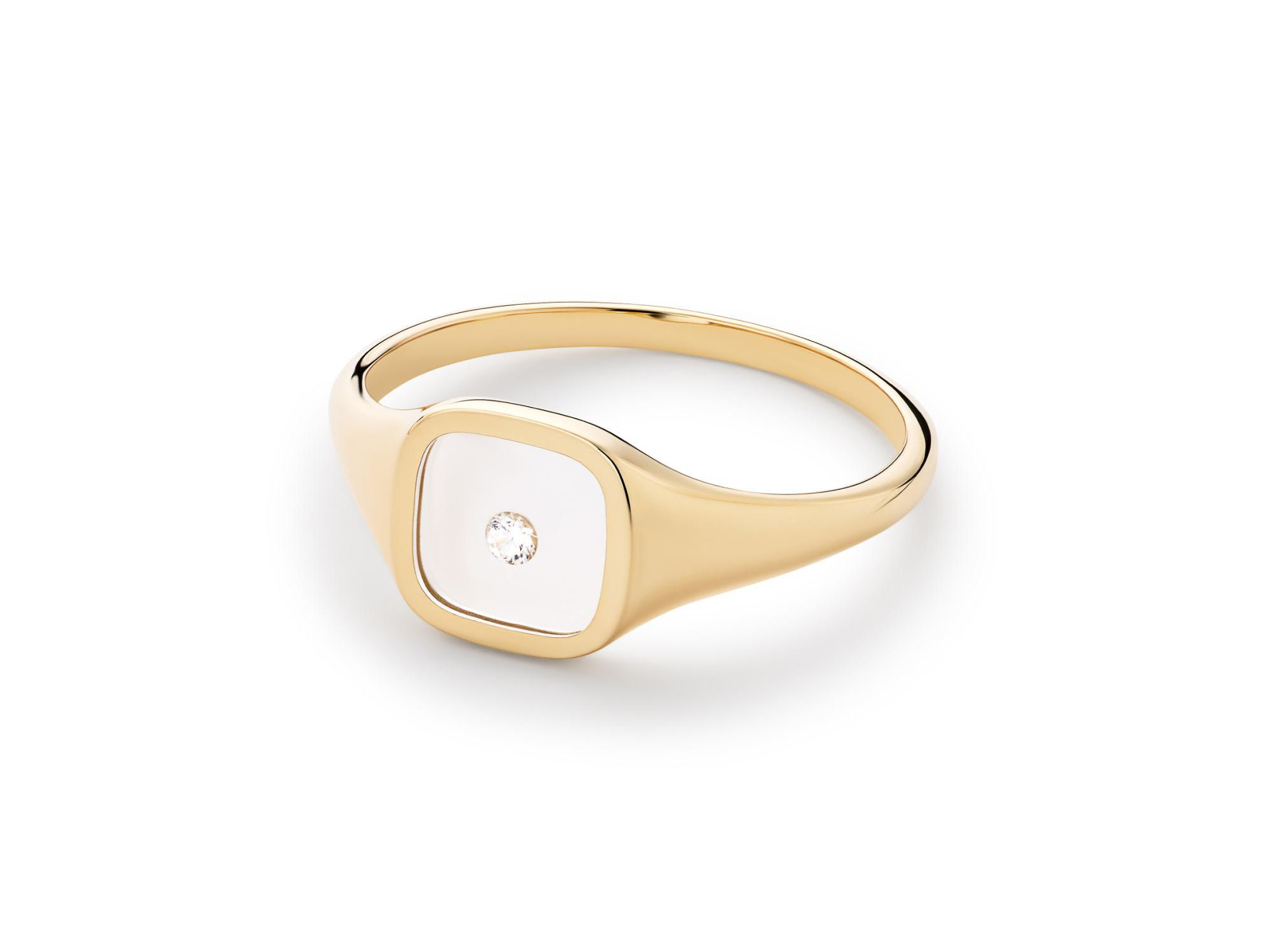 Solid Yellow Gold Floating Lab-Grown Diamond Signet Ring — Image 6