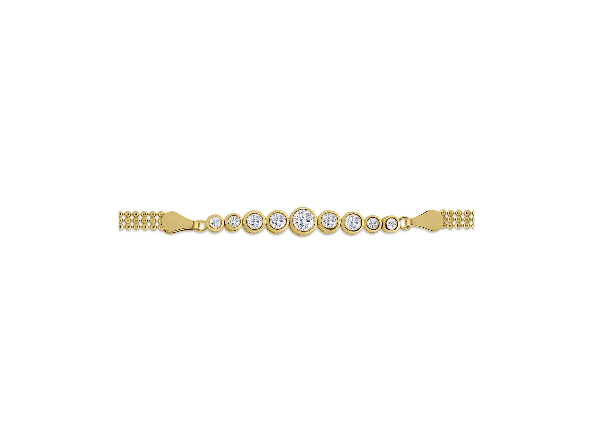 18K Gold Over Sterling Silver Graduated Round Cubic Zirconia Beaded Chain Bracelet - Exclusive — Image 3