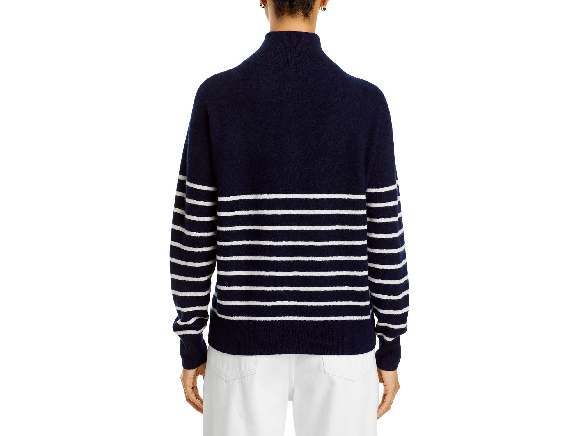 100% Cashmere Mock Neck Quarter Zip Striped Sweater - Exclusive — Image 4