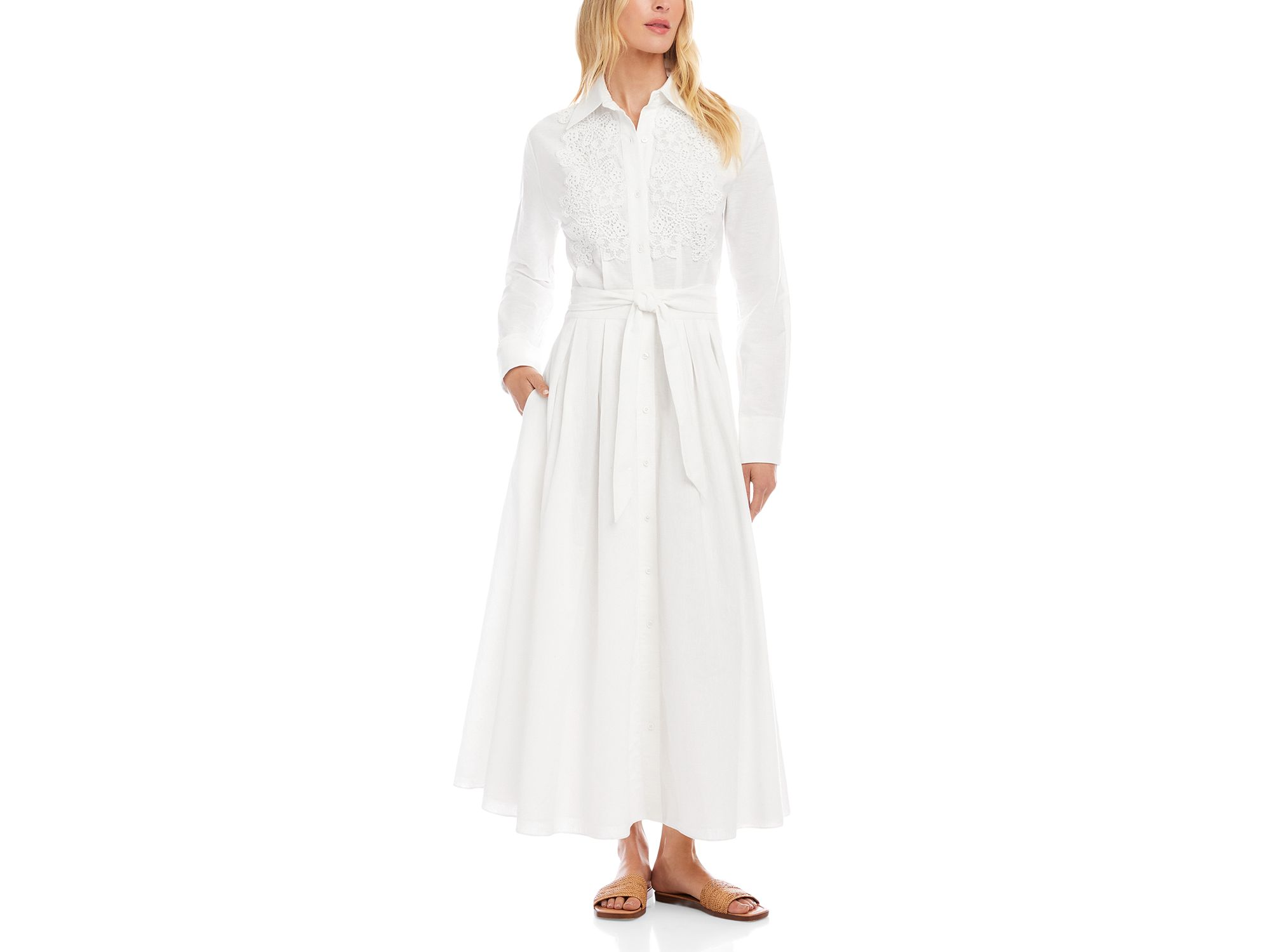 Lace Appliqué Midi Shirt Dress — Image 5