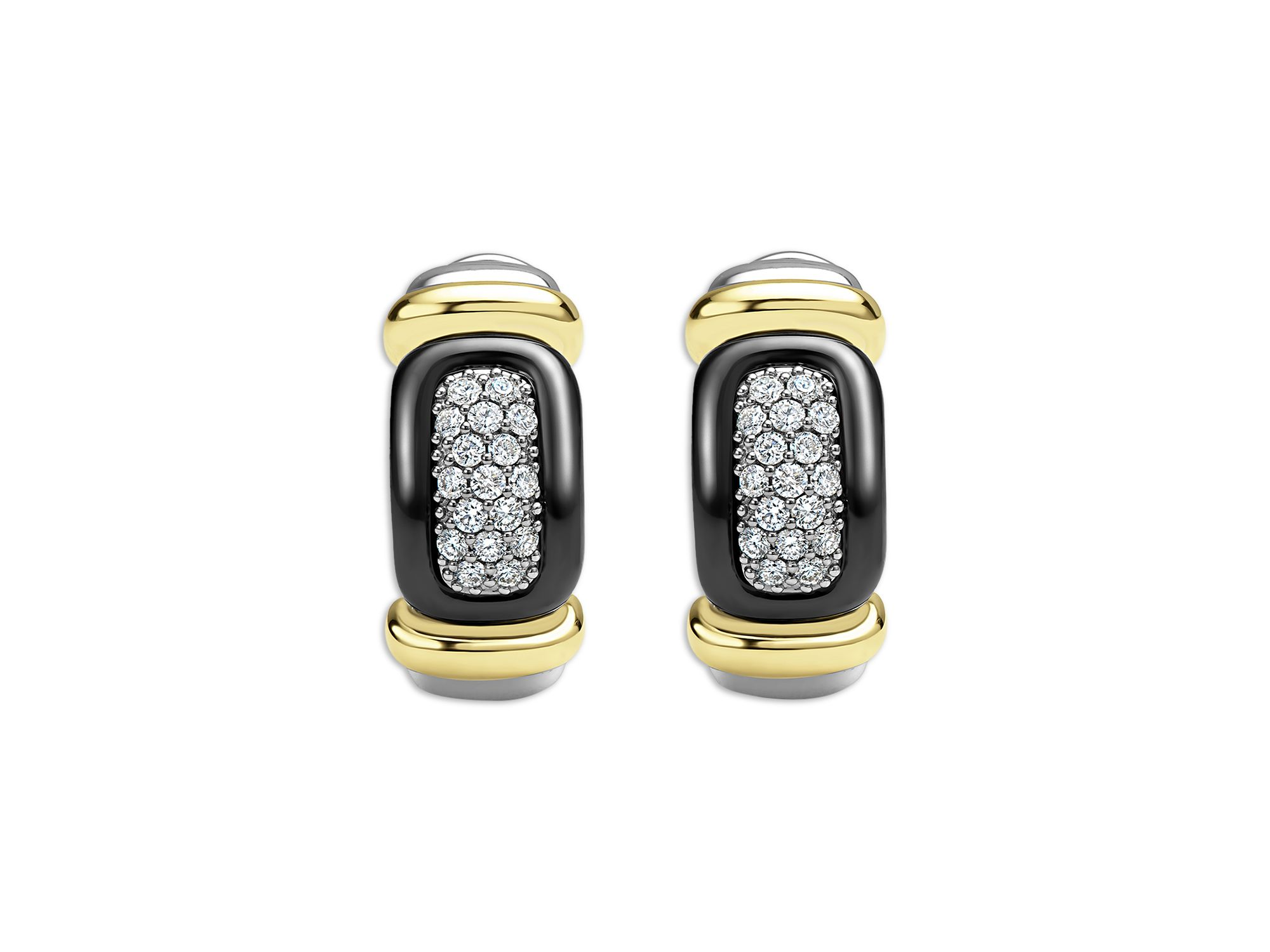Diamond & Black Ceramic Huggie Earrings in Sterling & 18K Gold Plated Sterling — Image 3