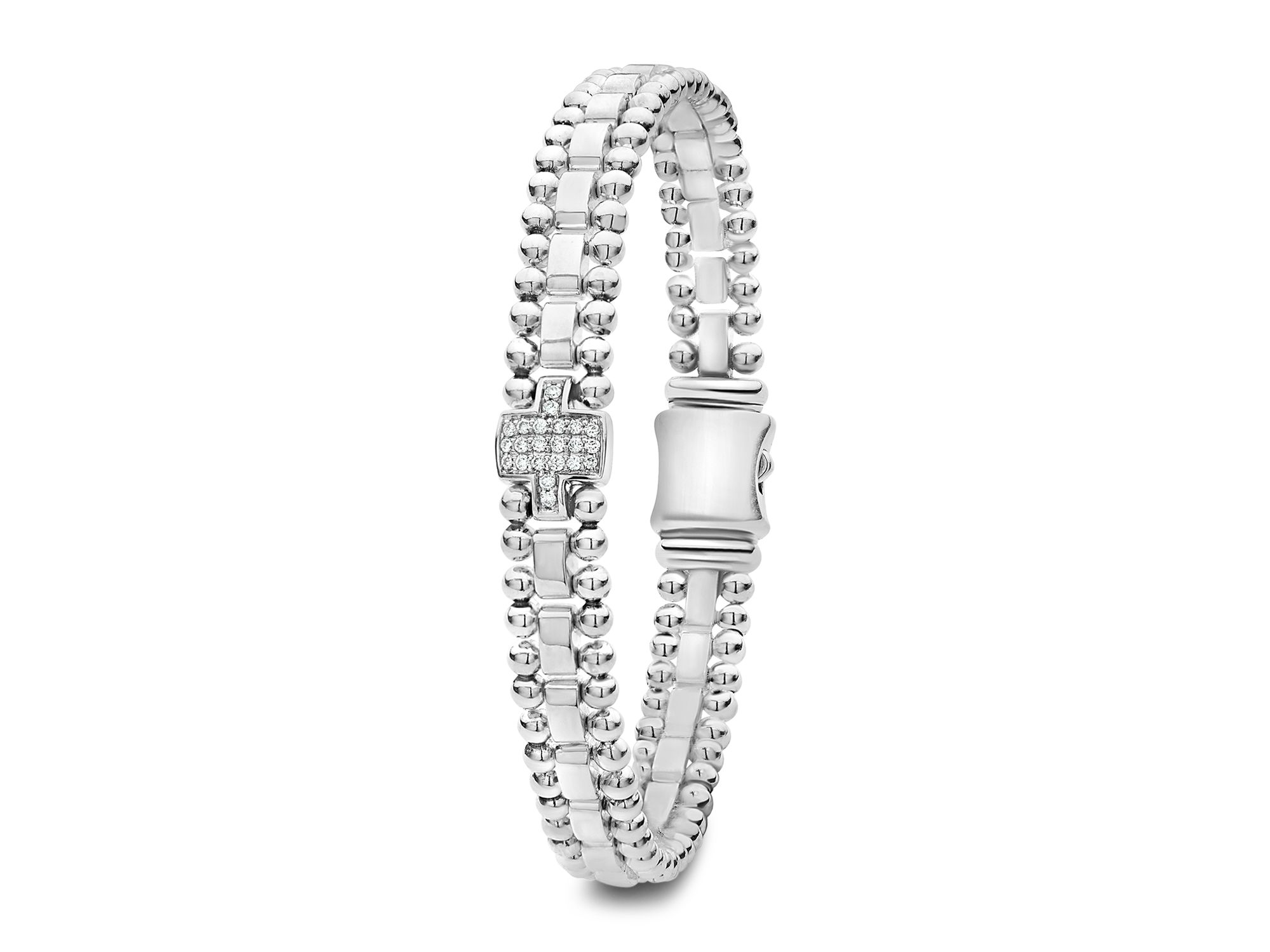 Sterling Silver Caviar Spark Pavé Diamond Link Bracelet — Image 4