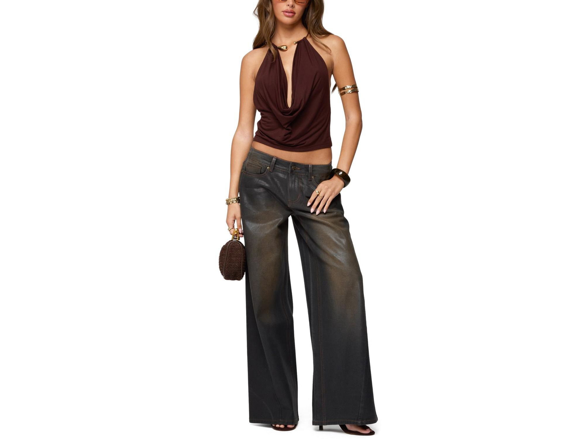 Mileva Cuff Deep Cowl Neck Top — Image 5