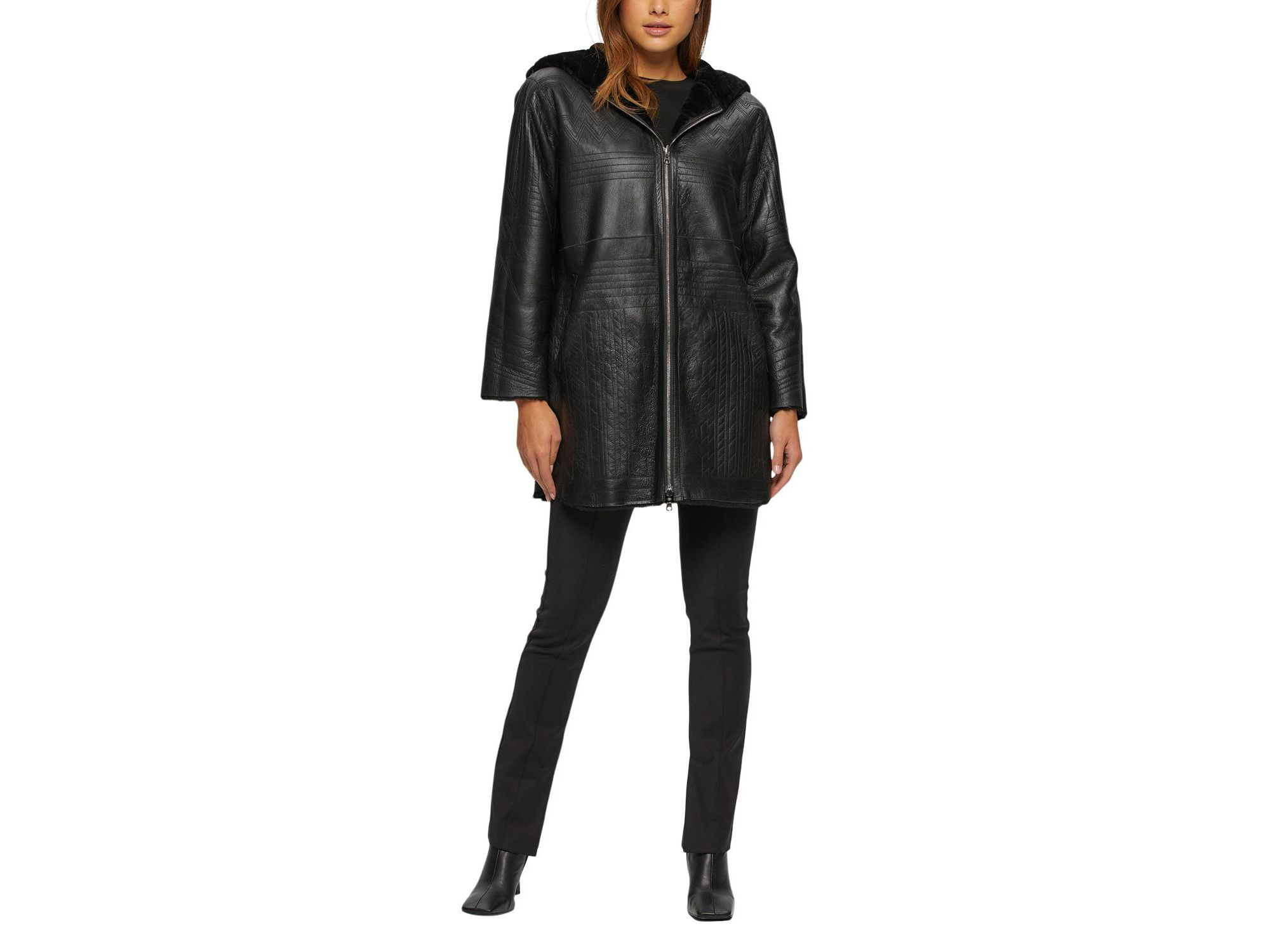 Reversible Shearling Parka Coat with Grooved Pattern — Image 8
