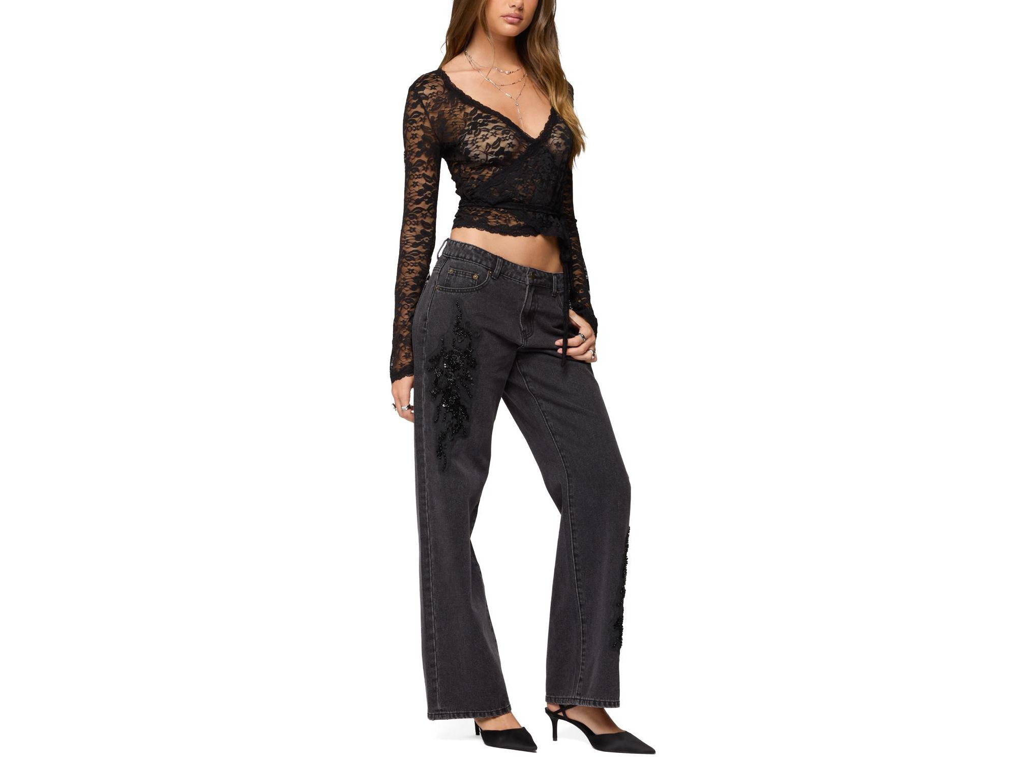 Medora Sheer Lace Wrap Top — Image 5