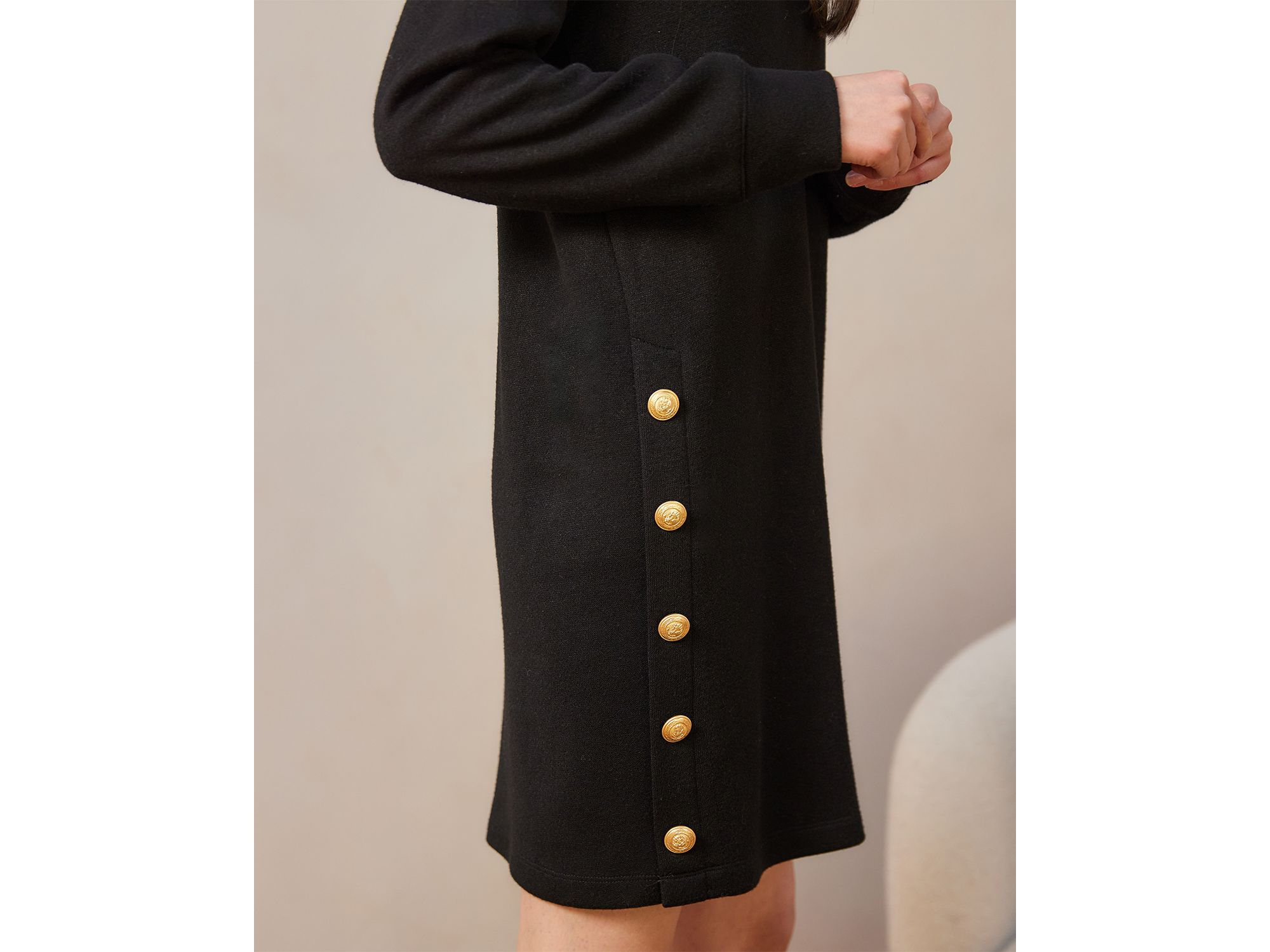 Long Sleeve V Neck Button Detail Dress — Image 4