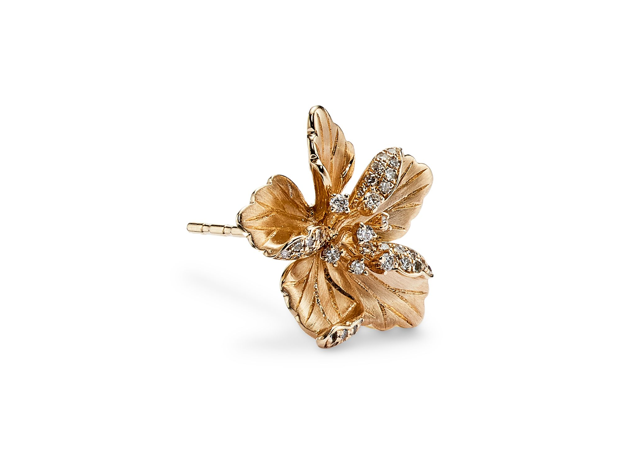 Diamond Flower Earrings in 14K Textured Yellow Gold, 0.30 tcw — Image 3