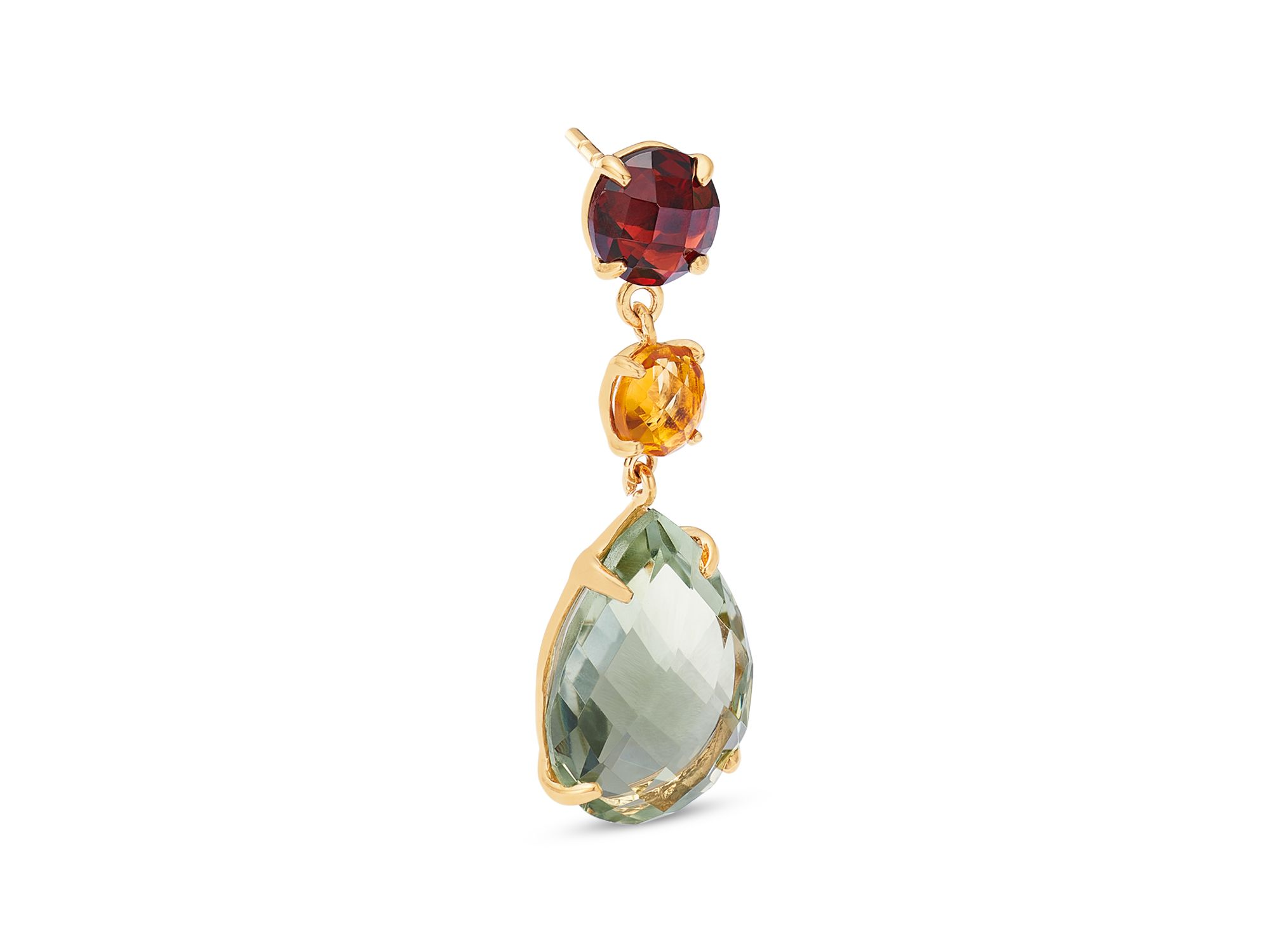 Prasiolite, Citrine & Garnet Drop Earrings in 14K Yellow Gold — Image 3