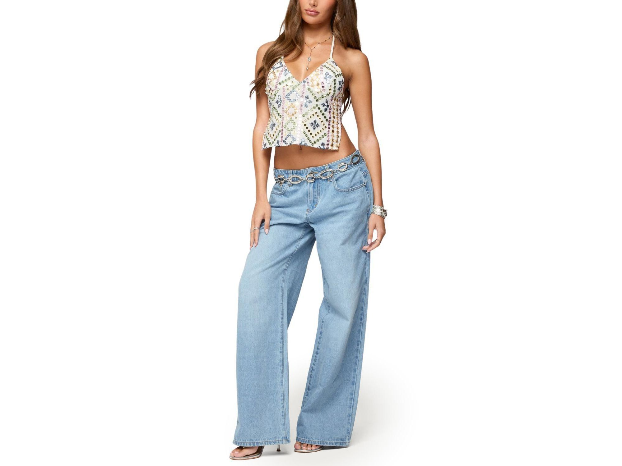 Mirra Embroidered Flower Low Rise Light Rinse Jeans — Image 3
