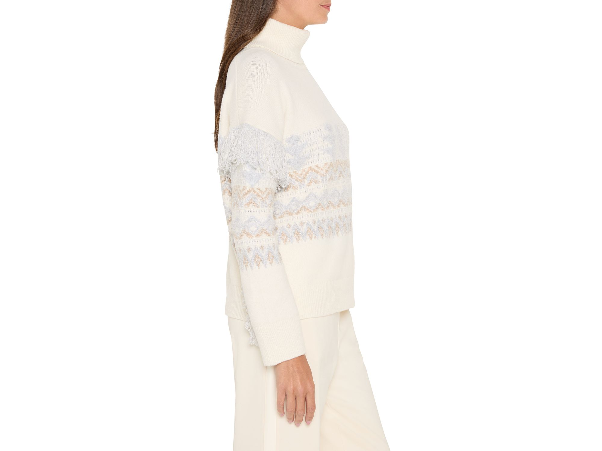 Fringe Trim Turtleneck Sweater — Image 3
