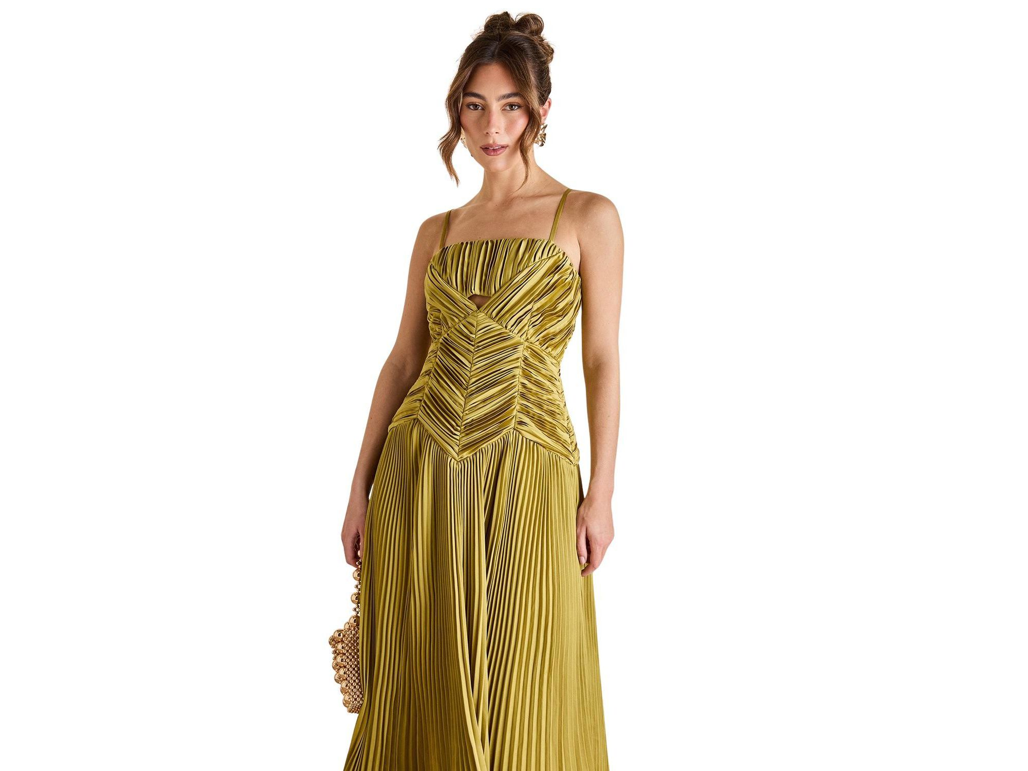 Pleated Peplum Strappy Satin Dress — Image 3