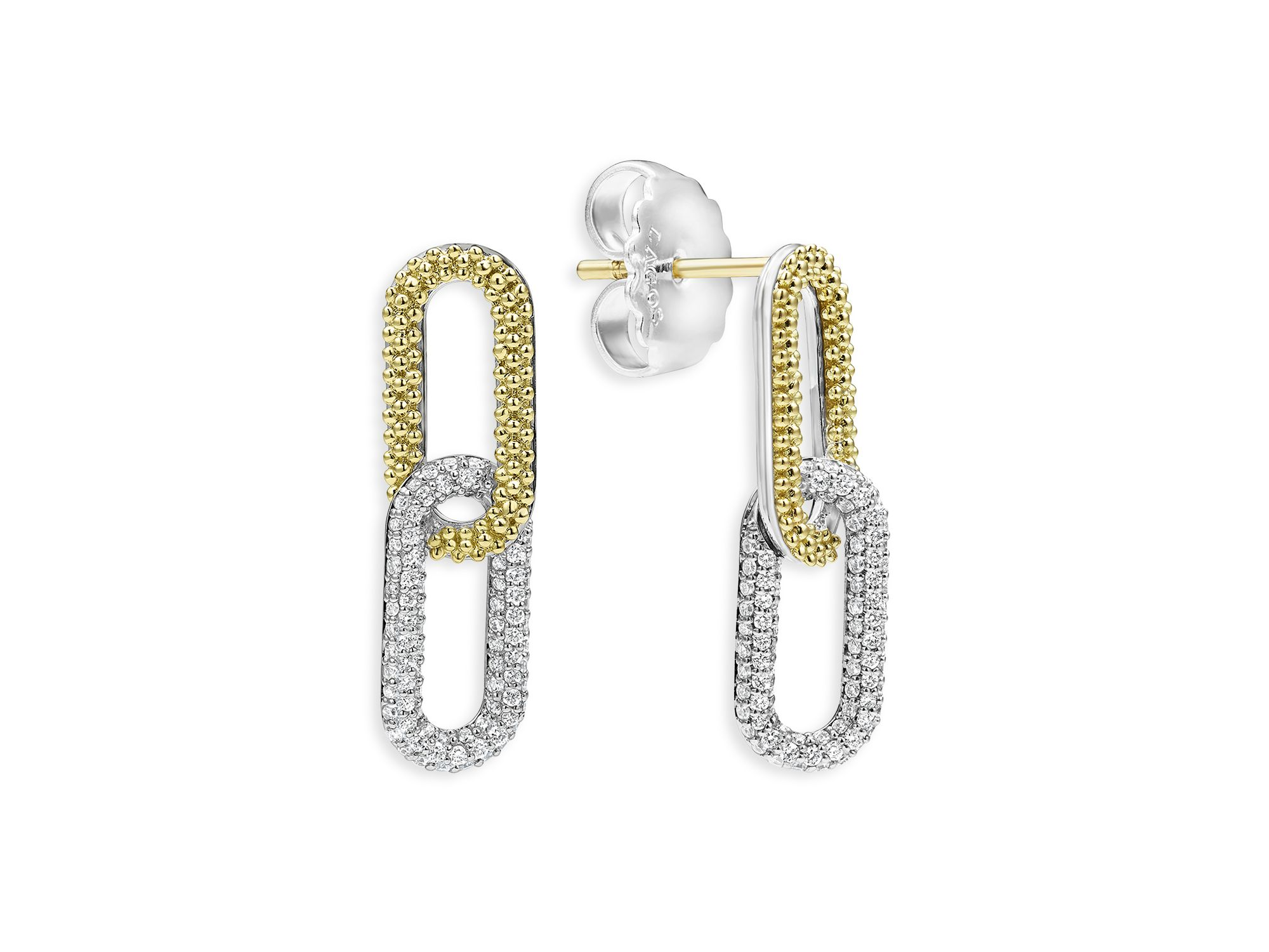 18K Yellow Gold & Sterling Silver Caviar Lux-Clip Diamond Drop Earrings - Exclusive — Image 4