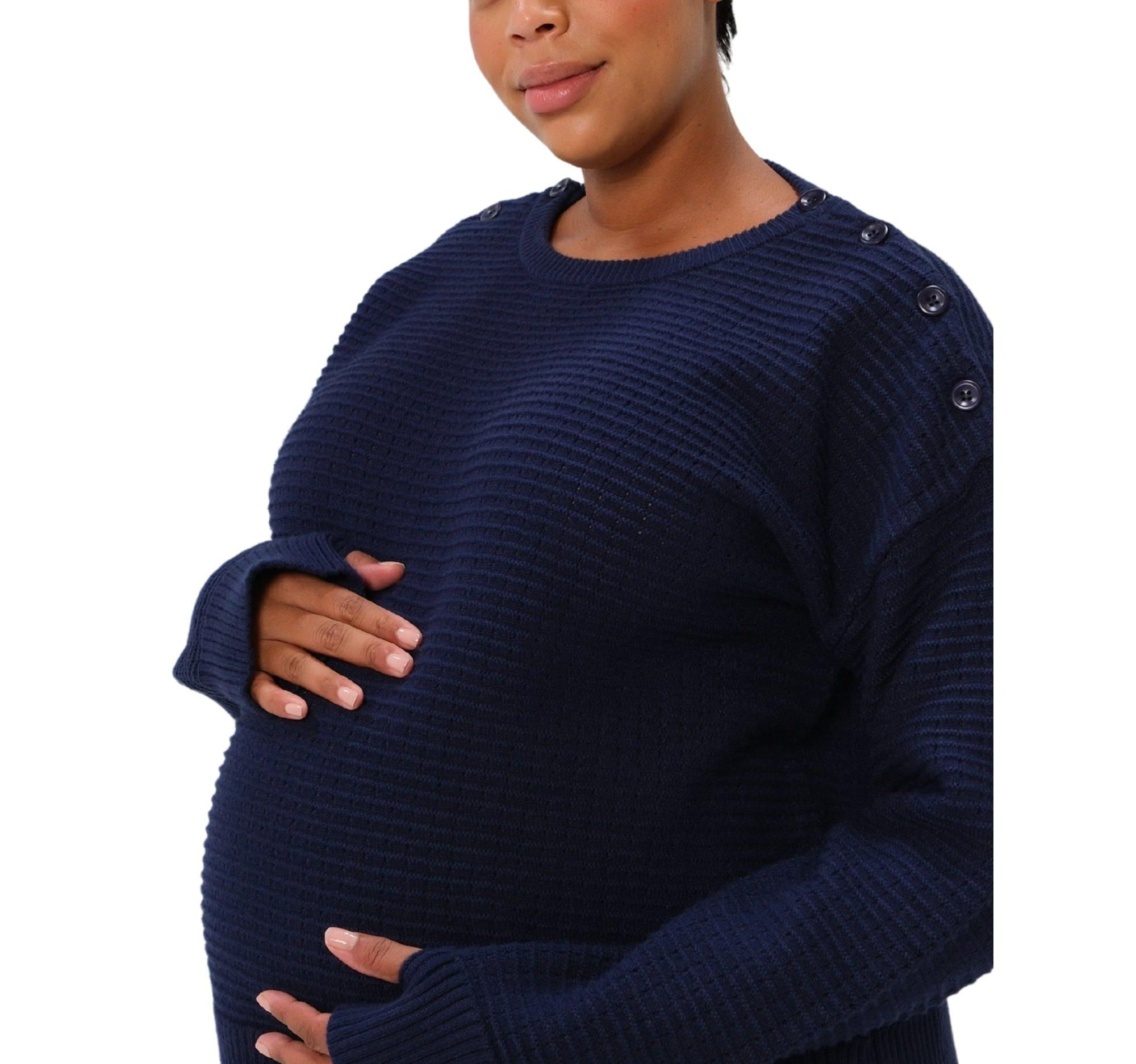 Women's Button Detail and Subtle Thumbhole Feature Maternity & Nursing Sweater — Image 3