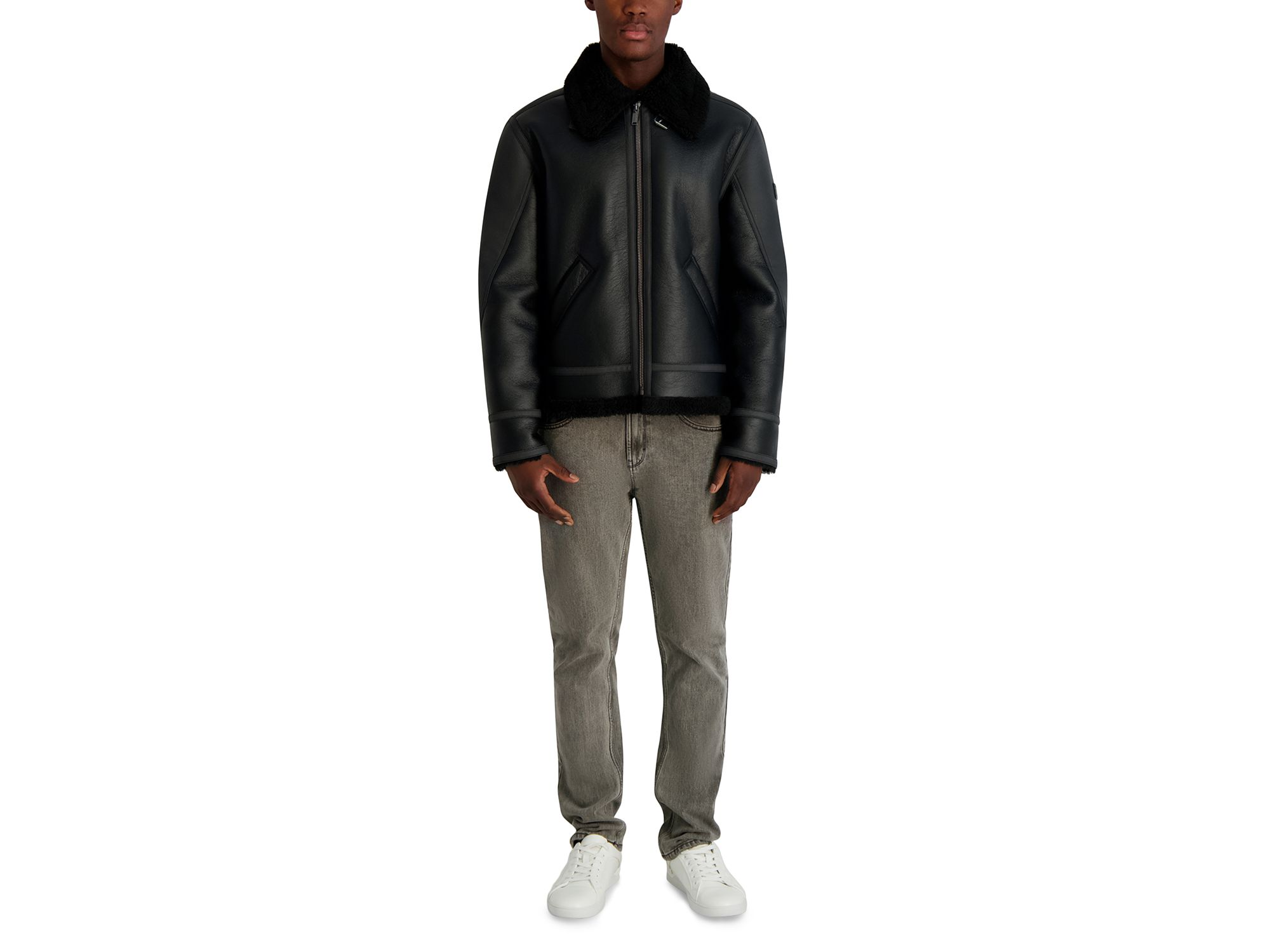 Sherpa Fleece Lined Faux Leather Jacket — Image 5