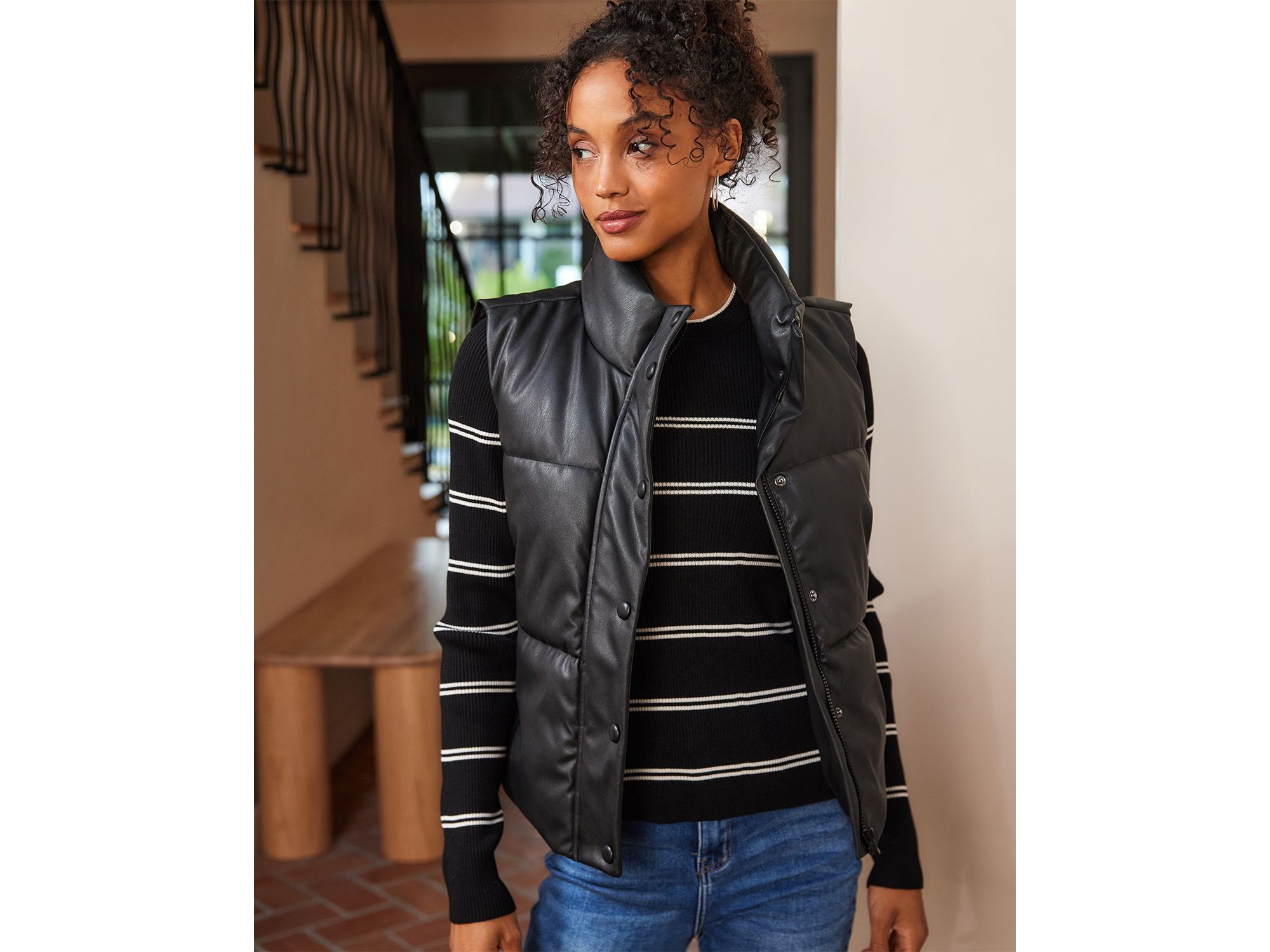 Faux Leather Quilted Puffer Vest — Image 3