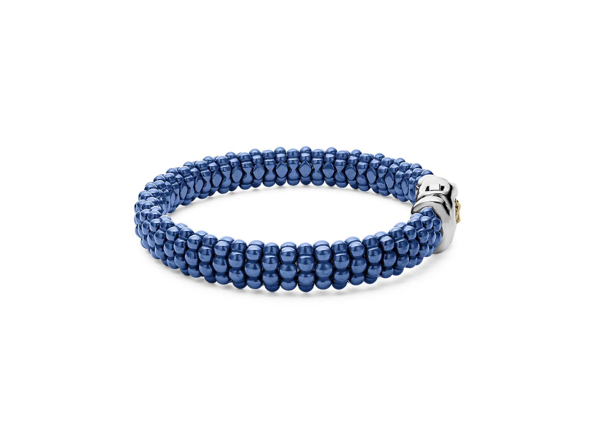 18K Yellow Gold & Sterling Silver Ultramarine Ceramic Bead Bracelet — Image 4