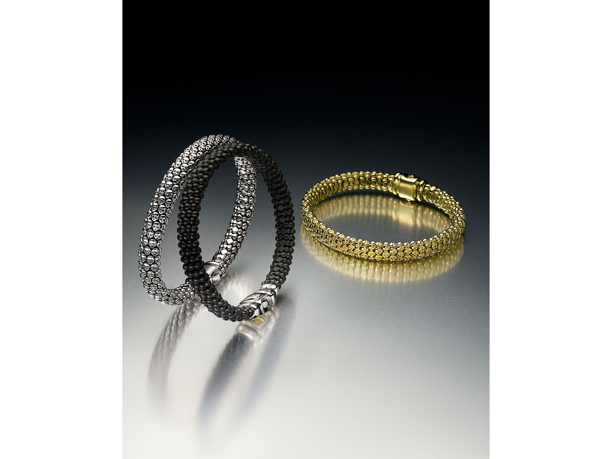 Men's 18K Yellow Gold & Sterling Silver Anthem Black Ceramic Caviar Bead Bracelet - Exclusive — Image 3