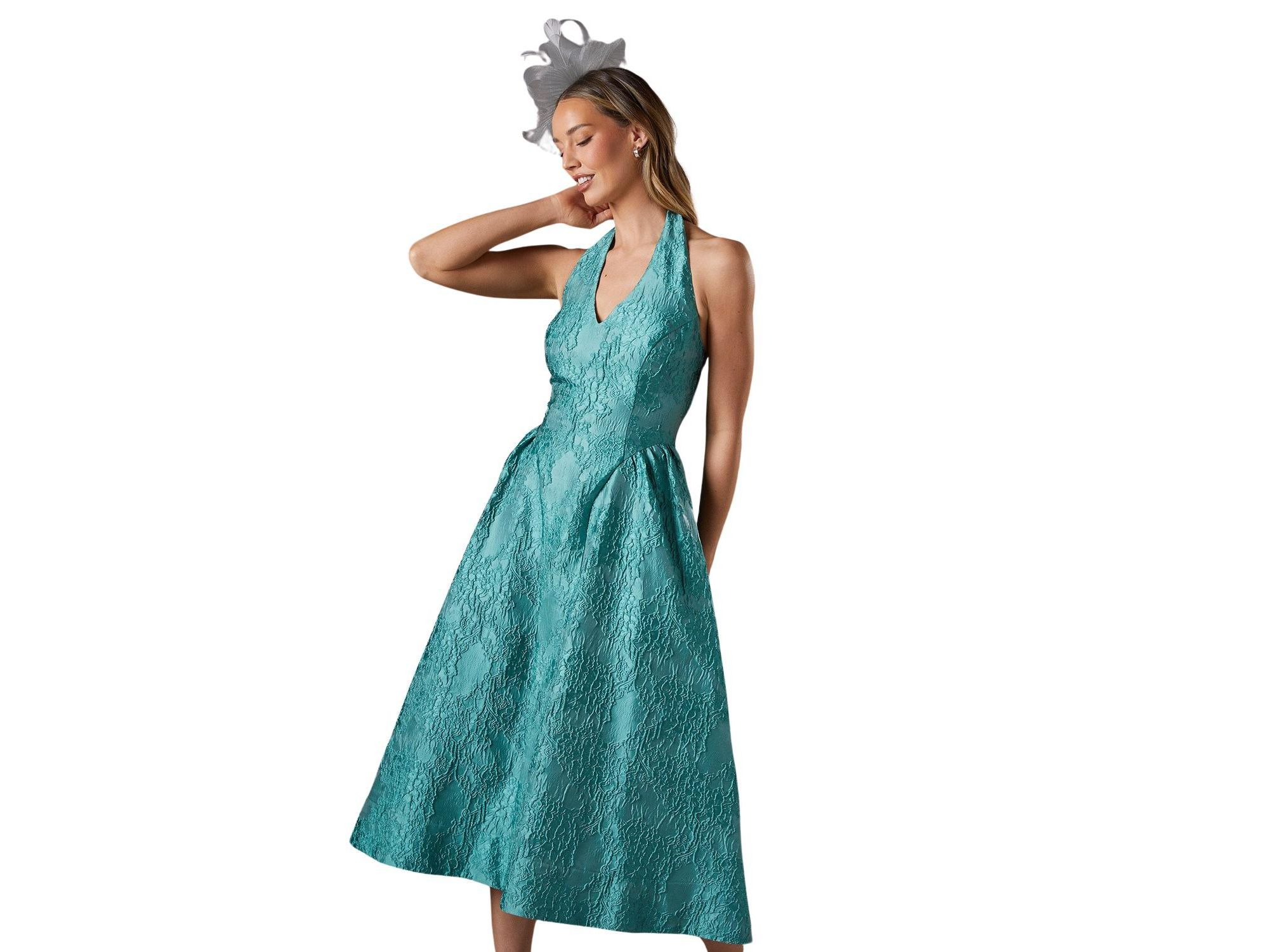 Halter Jacquard Drop Waist Dress — Image 3