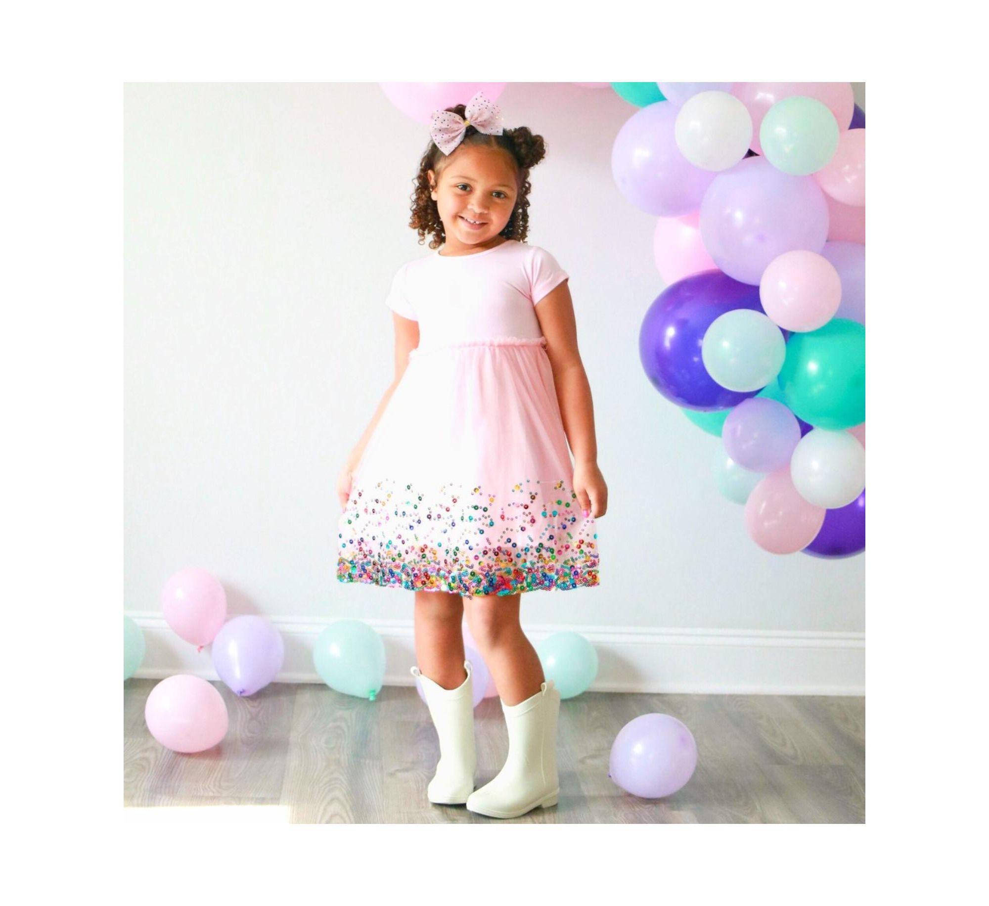Girls' Pink Confetti Short Sleeve Tutu Dress - Little Kid, Big Kid — Image 5