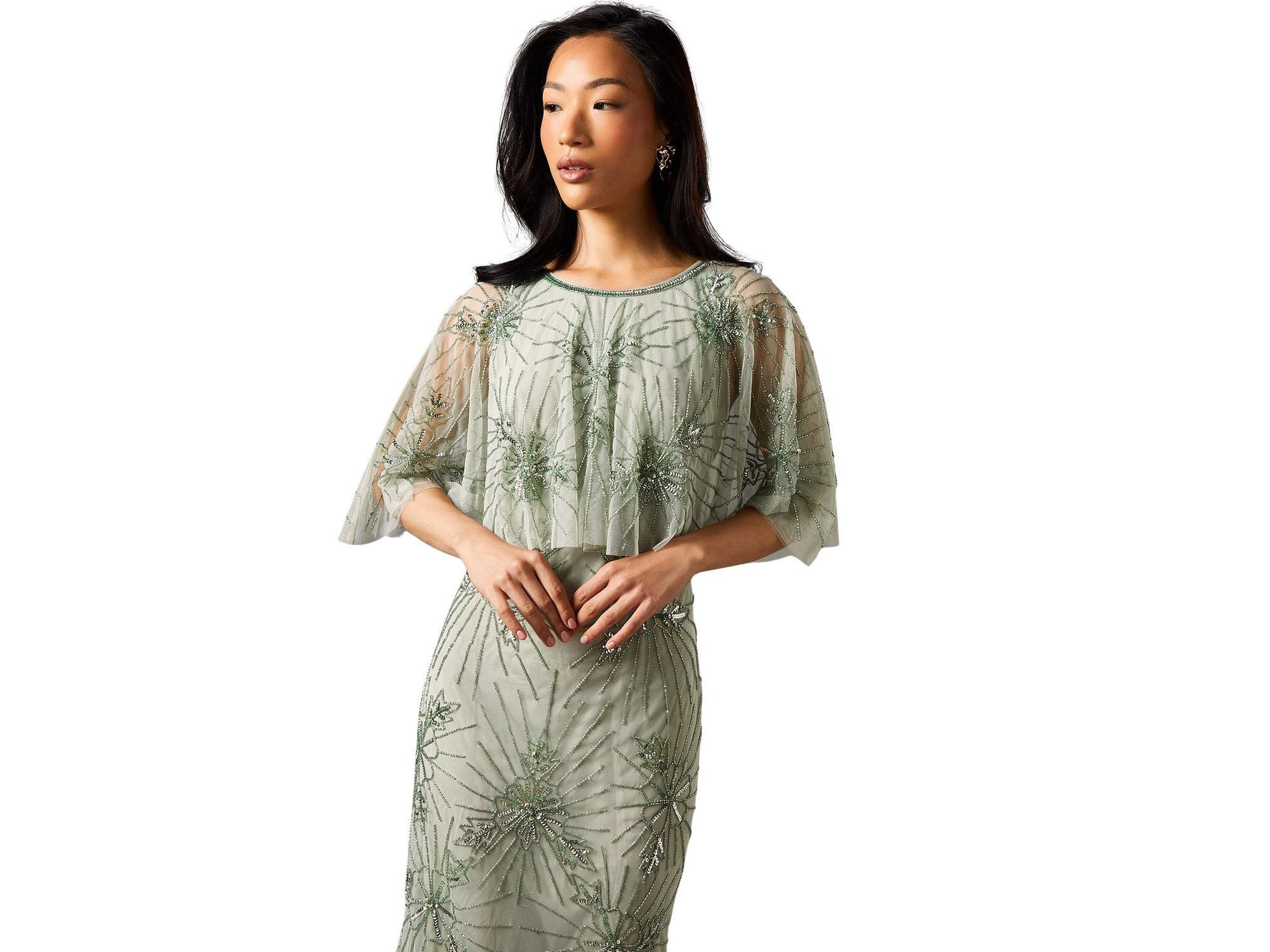 Floral Embellished Cape Midi Dress — Image 3