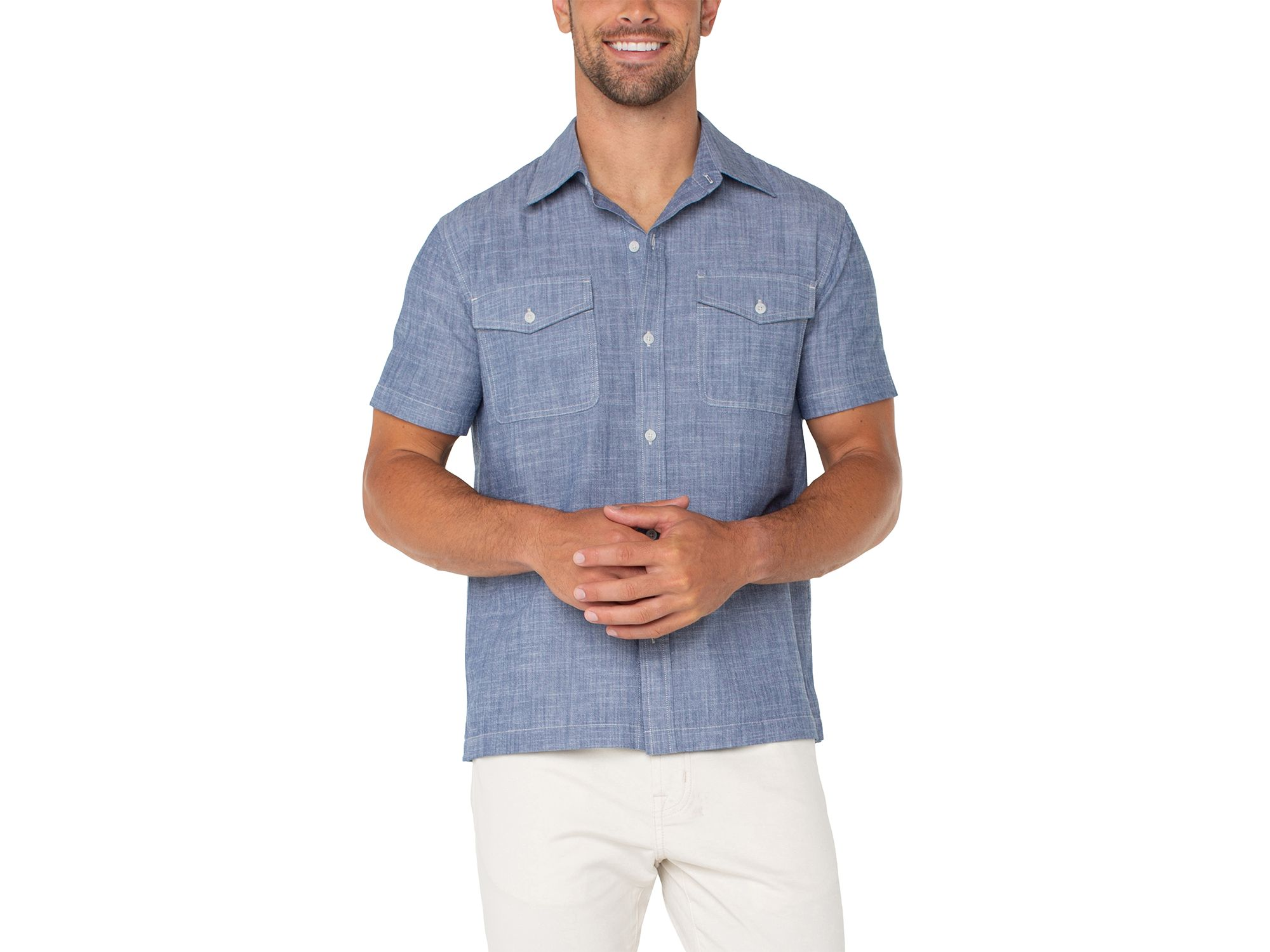 Short Sleeve Button Up Chambray Shirt — Image 5